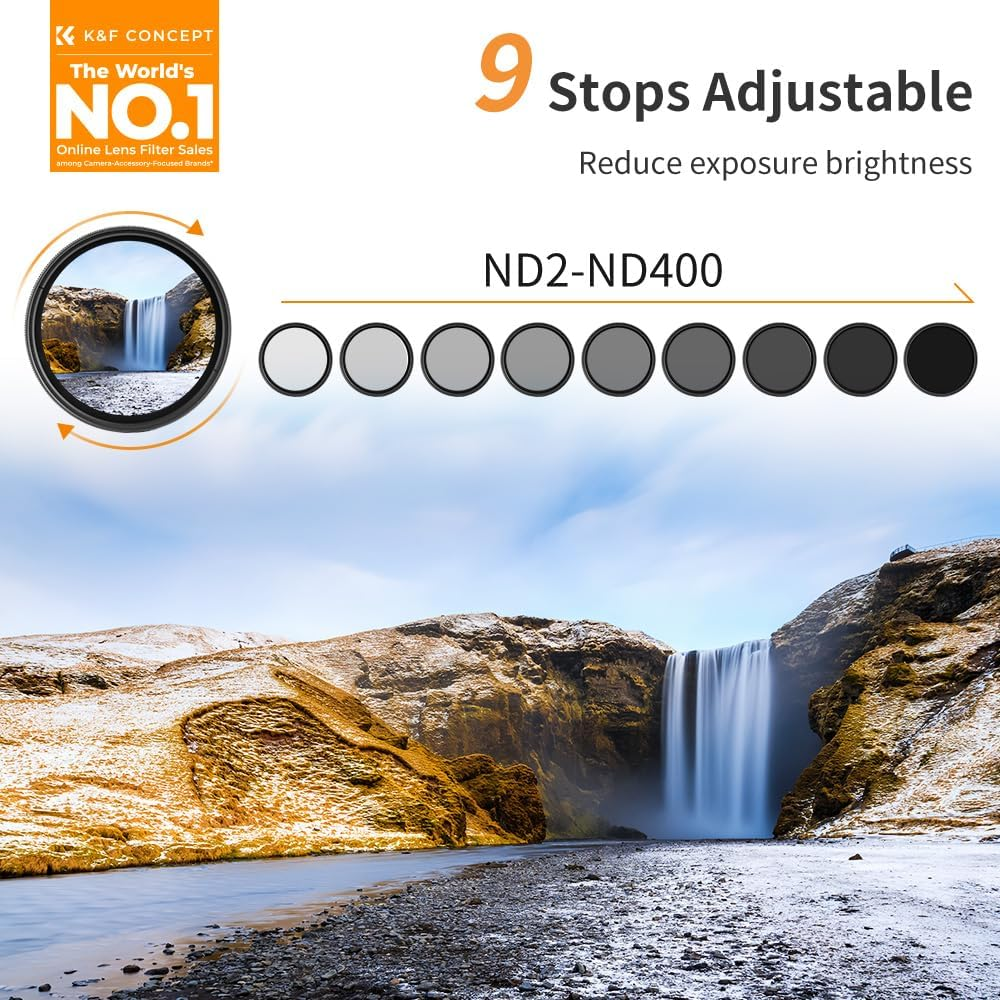 K&F CONCEPT 40.5Mm Variable ND2-ND400 ND Lens Filter (1-9 Stops) for Camera Lens, Adjustable Neutral Density Filter with Microfiber Cleaning Cloth (B-Series) image number 3