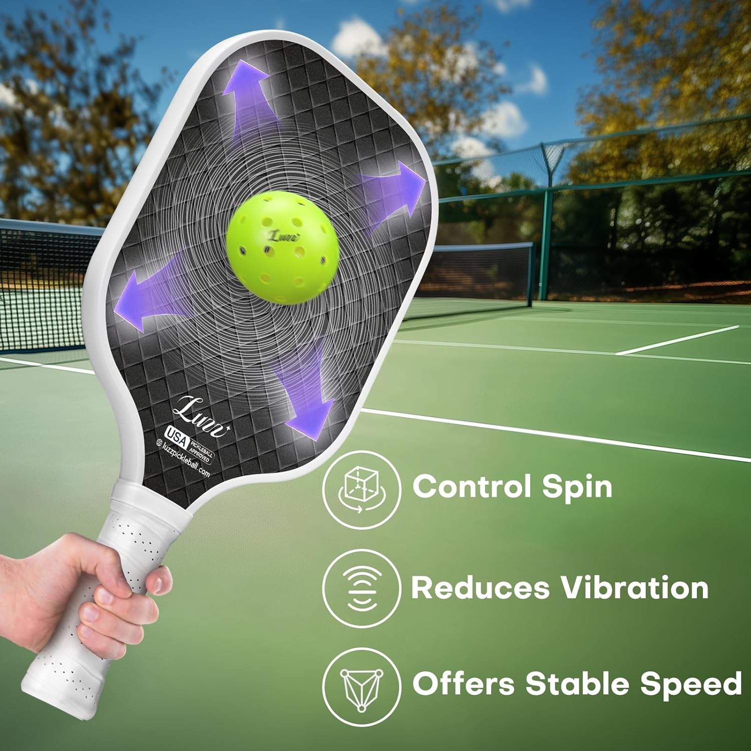 Luzz Pickleball Paddle Set of 2, USAPA T700 Carbon Fiber Pickleball Paddles Set Includes 4 Pickleballs &1 Bag,Lightweight 2 Pack Pickle Ball Paddles,Sandblasted Surface