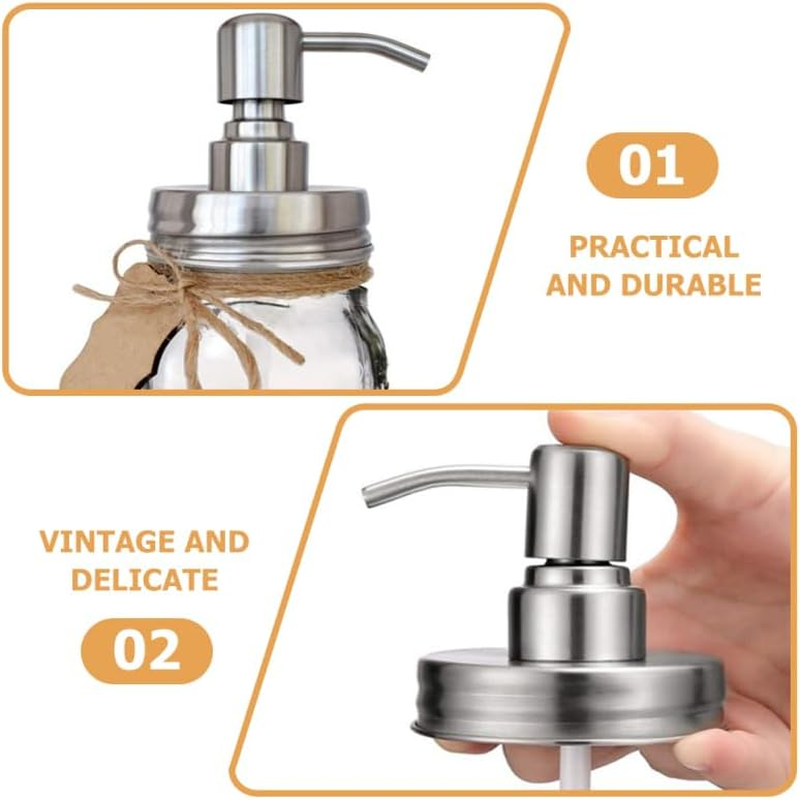 Alipis 4Pcs Soap Dispenser Pump Head Stainless Steel Mason Jar Pump Lid for 70Mm Jars Ideal for Kitchen and Bathroom Use Rust-Resistant and Easy to Operate