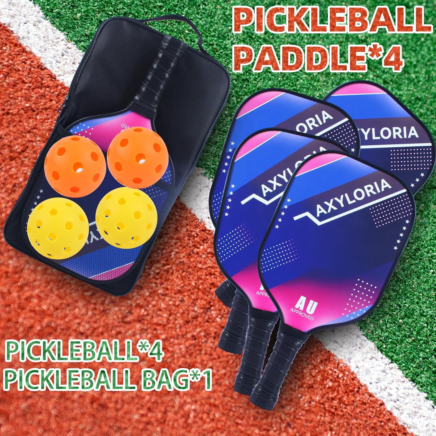 Pickleball Paddles Set of 4, USAPA Approved Pickleball Paddle, Lightweight 4 Pickle Ball Rackets, 4 Outdoor Indoor Pickleballs, 1 Pickleball Bag, Elite Performance for Leagues & Group Play - Color-B image number 3