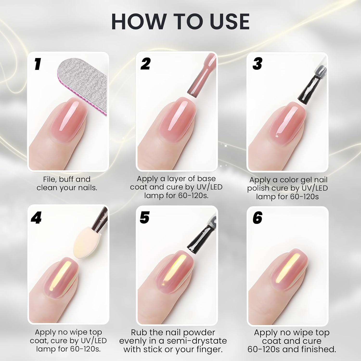 U-Shinein Chrome Nail Powder, Super Glossy Mirror Effect White Pearl Magic White Moonlight Effect Iridescent Pigment Powder, Pearlescent Iridescent Glitters Powder Metallic Pigment for Nails - Pink + White image number 5