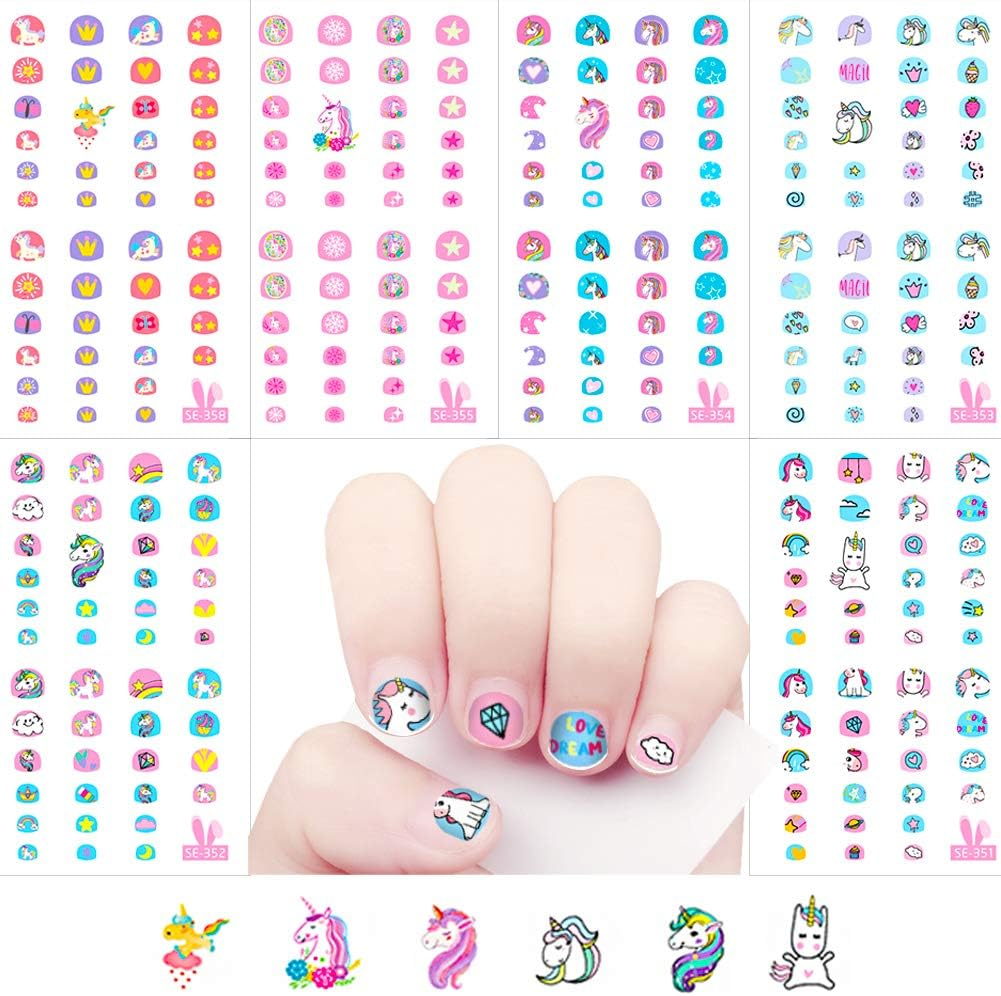 Fanoshon Unicorn 3D Nail Art Stickers Decals Self-Adhesive for Kids Little Girls, 270+ Cute Nail Tip Star Crown Princess Nail Manicure for Fingernails Toenails Birthday Party Supplies Gift Favors image number 2