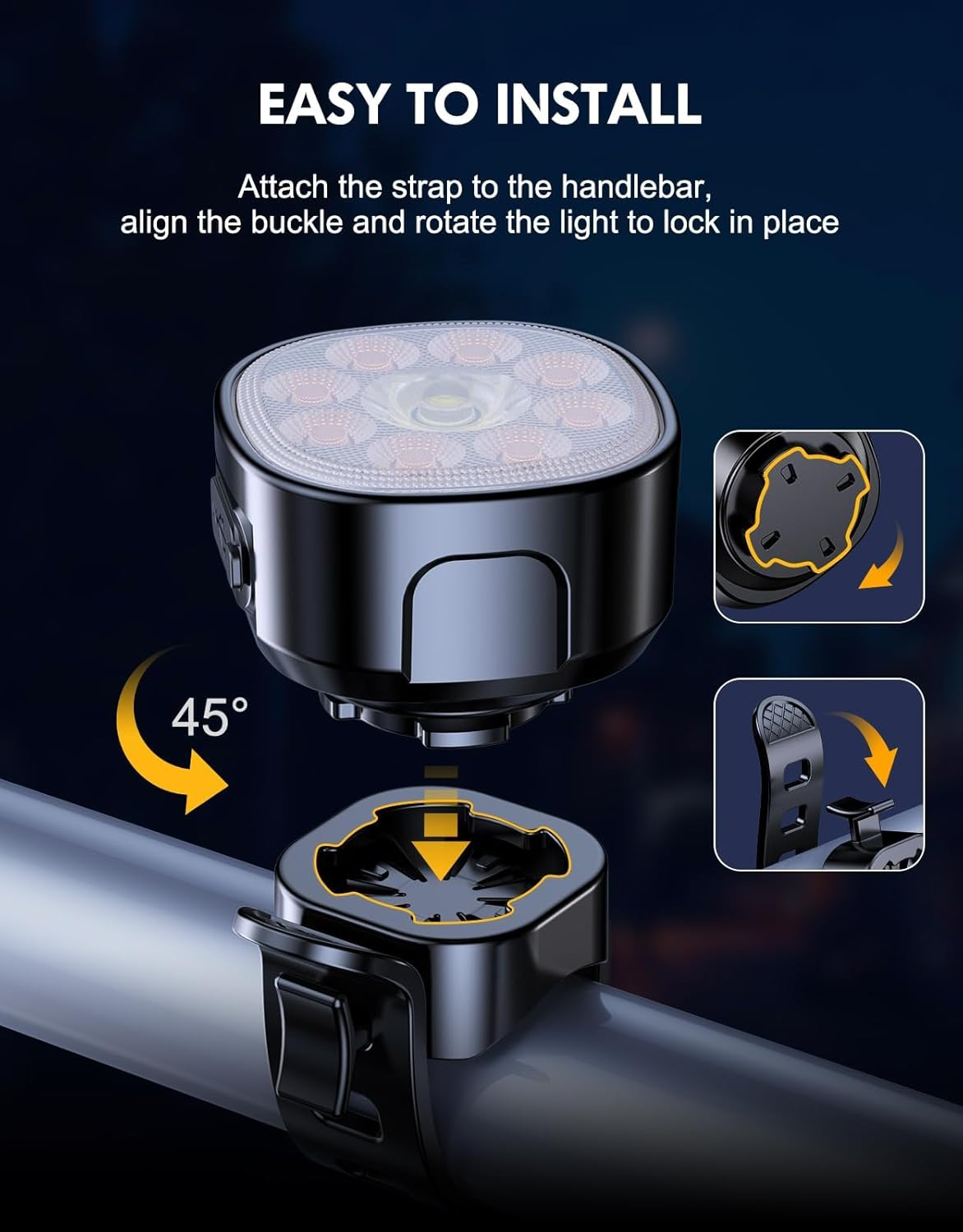 Bike Lights [8+7 Modes], USB Rechargeable Bike Lights Front and Back, Ultra Bright with Spotlight & Floodlight, IP65 Waterproof Bicycle Lights for Road Mountain Day/Night Cycling Safety, Snap On/Off image number 4