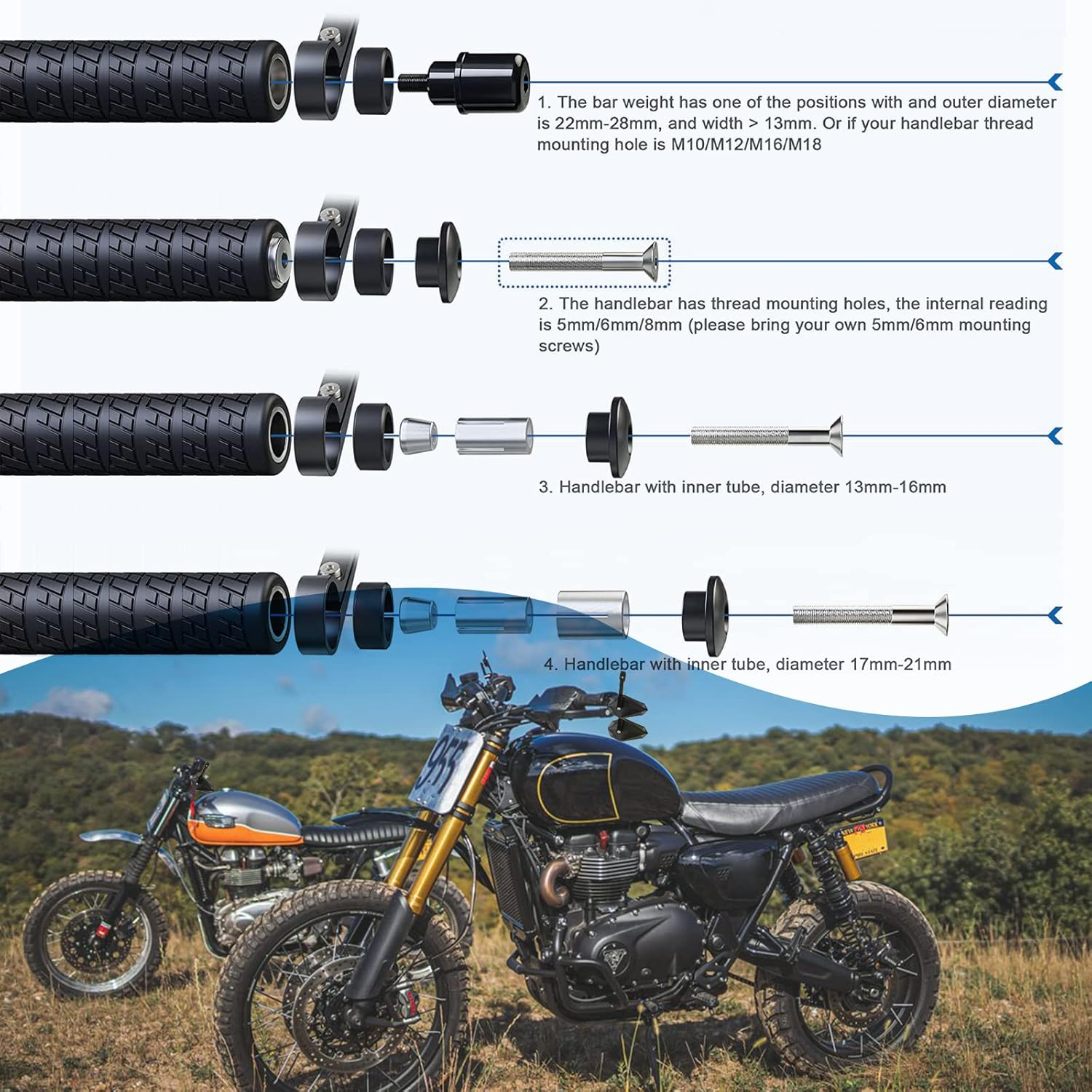 LKV Motorcycle Bar End Mirrors 7/8" 22Mm - Anti-Blue Motorcycle Side Rearview Mirrors 360 Degrees CNC Aluminum Alloy Handlebars Mirror for Kawasaki Yamaha Honda ATV Dirt Bike