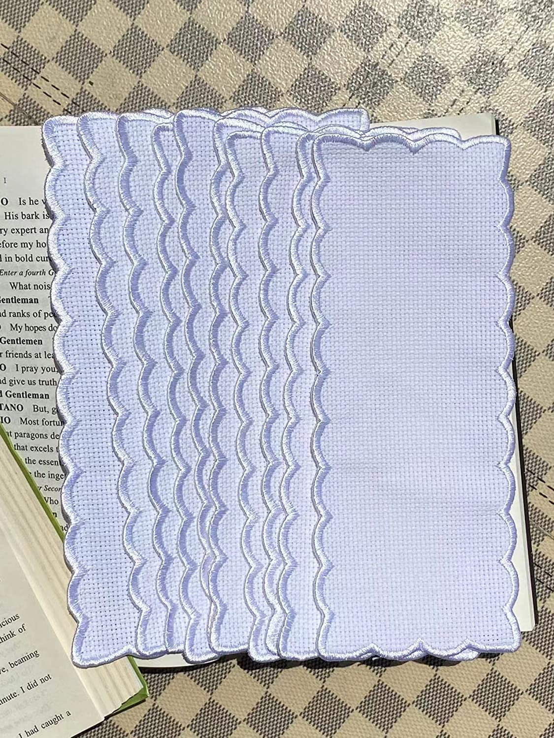 10Pcs Pure White Embroidery Edged Book Mark to Cross Stitch, Blank Cross Stitch Bookmark for DIY image number 1