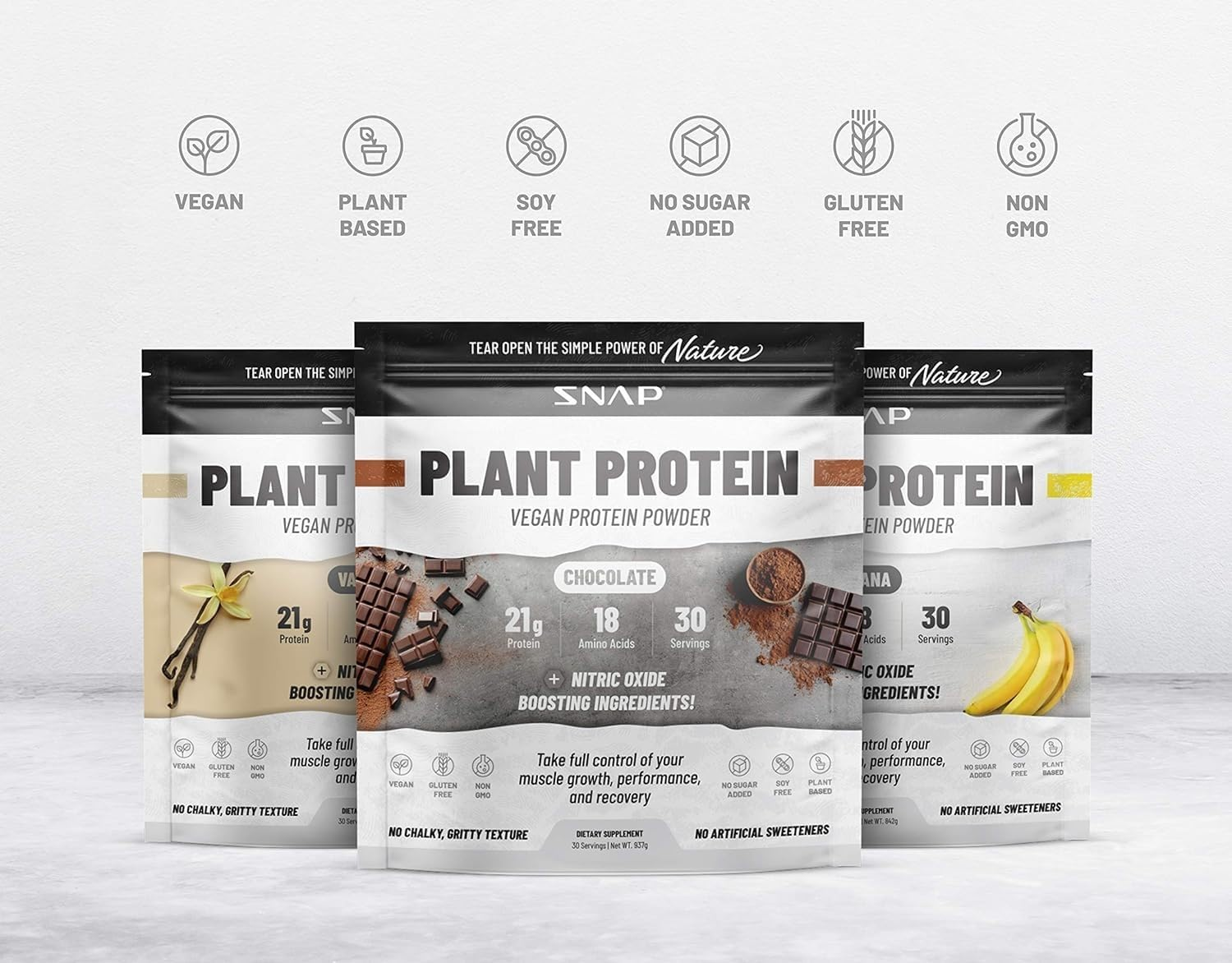 SNAP Organic Plant Based Vegan Protein Powder by Snap Supplements - Nitric Oxide Boosting Protein Powder, Vanilla Bean, BCAA Amino Acid for Muscle Growth, Performance & Recovery - 30 Servings (Vanilla)