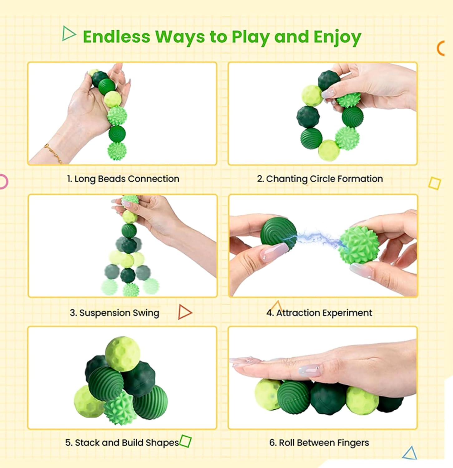 Generic 8 Pcs Fidget Balls for Adults & Teens &ndash; Small Desk Toy for Focus & Relaxation &ndash; Green Silicone Sensory Balls image number 6