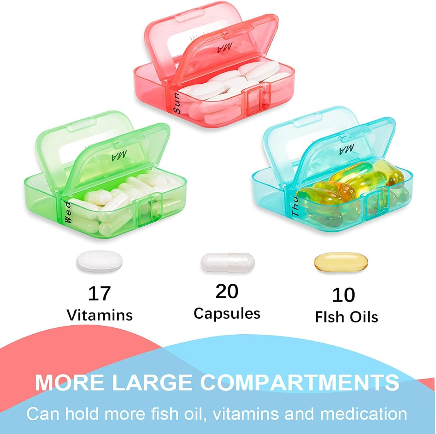 Weekly Pill Organizer 2 Times a Day, Rainbow 7 Day Am Pm Pill Box, Daily Am Pm Pill Organizer 7 Day, Portable Case for Fish Oils, Vitamin, Supplement image number 3