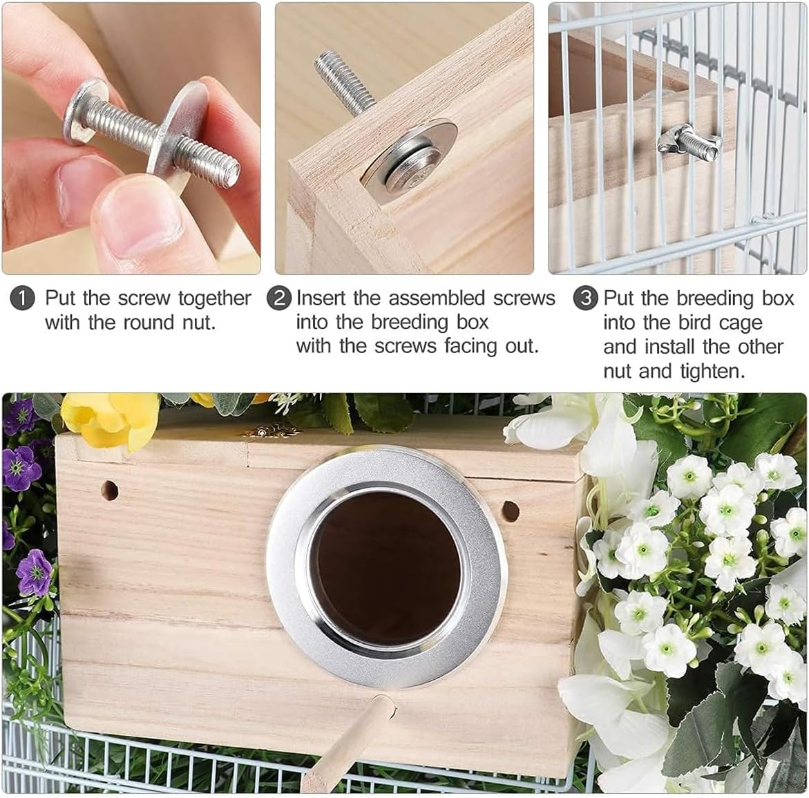 AIMALL Right Opening 19.5X12X12Cm Wooden Breeding Box for Pet Parrot, Solid Wood Hanging Nest, Natural Wood Incubation Box, Durable Parrot Accessories image number 1