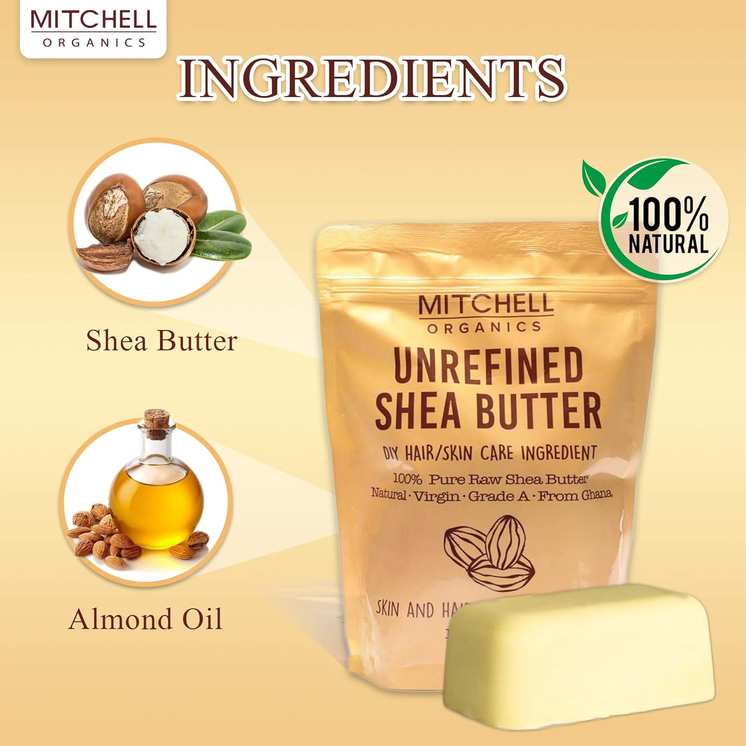 Mitchell Organics Unrefined Shea Butter Bar 16Oz' Specified Cannot Be Used as It Conflicts with the Value 'Mitchell Organics, Unrefined African Shea Butter | 16 Oz / 455 G | Pure Body Butter, for Dry Skin, Effective on Stretch Marks, Grade a | for All Skin Types image number 3