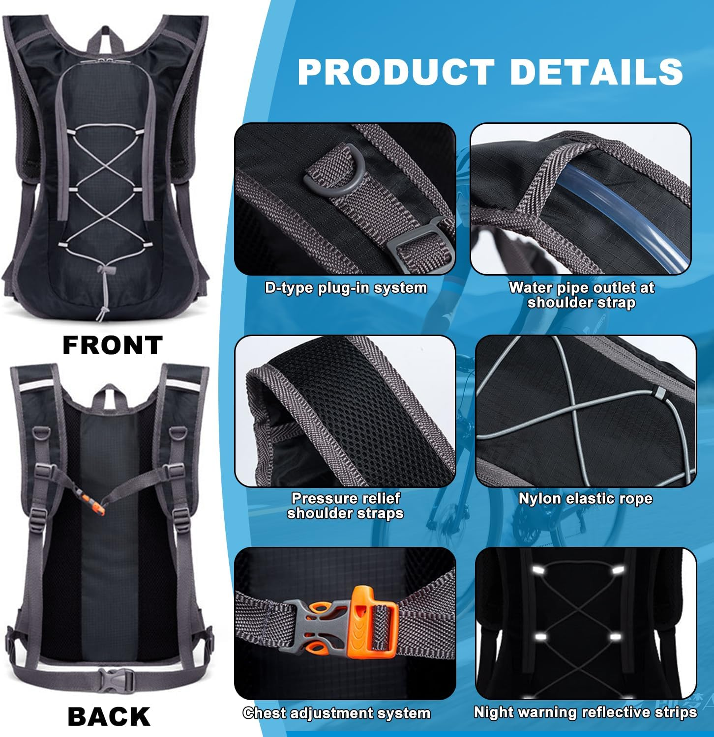 Hydration Pack, Hydration Backpack with 2L Water Bladder, Running Water Vest, Sport Hydration Water Backpack for Men Women Hiking Running Cycling Biking