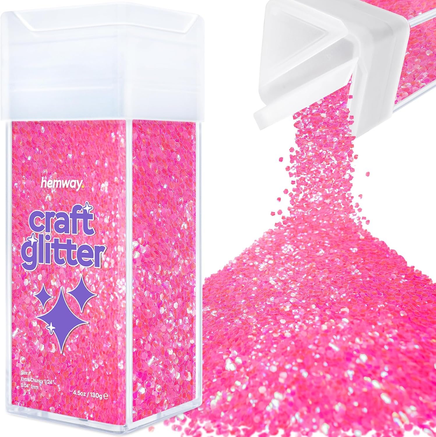 Hemway Craft Glitter Shaker 130G / 4.6Oz Glitter for Arts, Crafts, Resin, Tumblers, Nails, Painting, Decoration, Festival, Cosmetic, Body - Extra Chunky (1/24" 0.040" 1Mm) - Baby Pink Iridescent image number 1