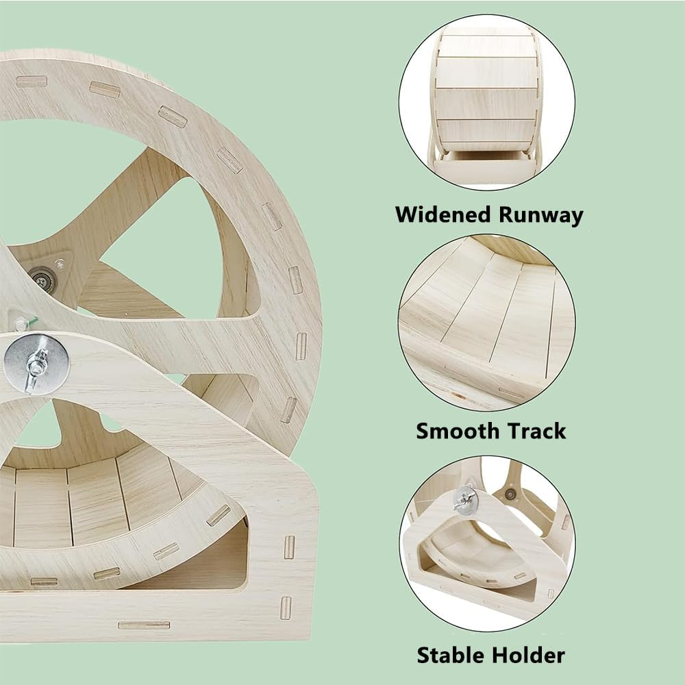 Wooden Hamster Wheel, Small Pet Exercise Wheel for Hamsters, Gerbils and Mice, Silent Small Animal Running Wheel Toy and Cage Accessory image number 5