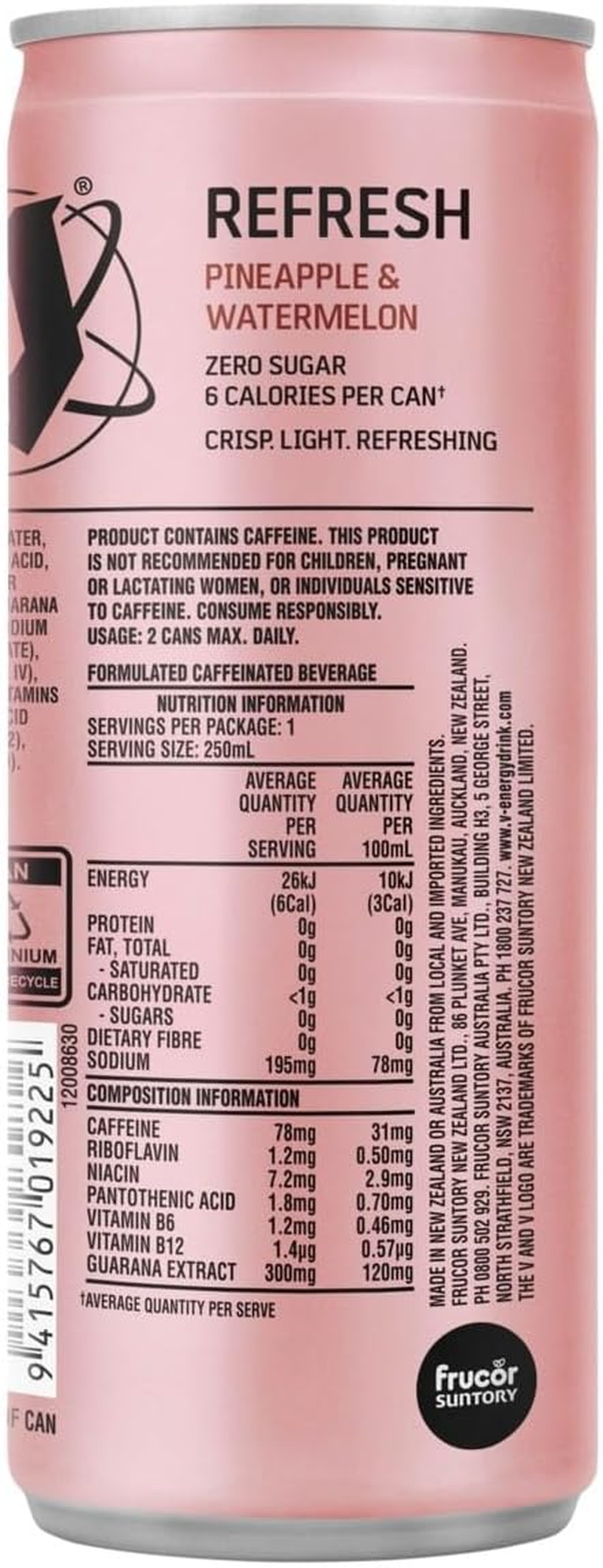 V Refresh Pineapple and Watermelon Energy Drink Can 24 X 250 Ml