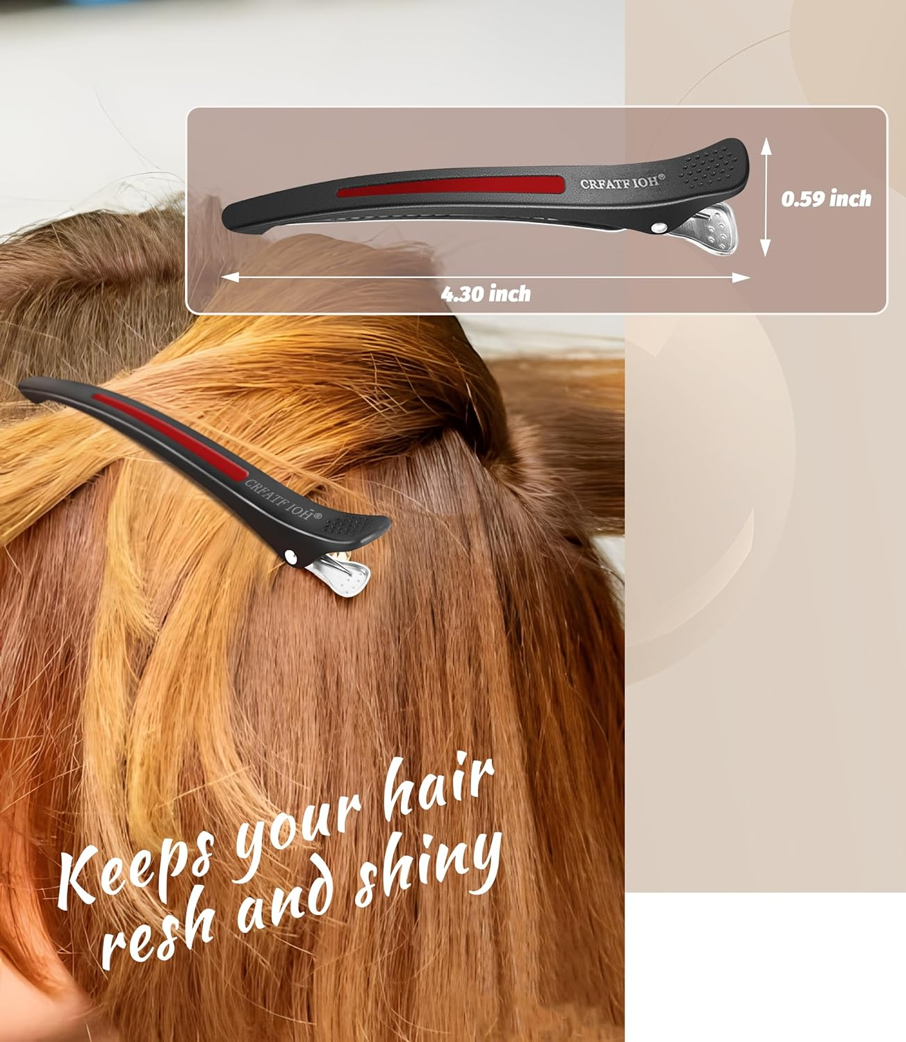 Pack of 12 Hair Clips, Professional Section Clips, Hairdresser, Non-Slip Hair Clips with Duck Beak and Silicone Band, Hair Cutting Clips for Hairdressing Salon and Home (Black Red) image number 1