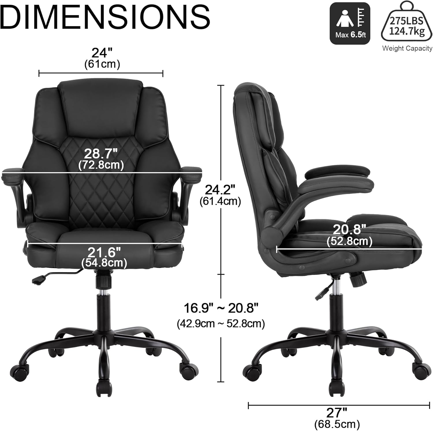Okeysen Ergonomic Office Desk Chair, Mid Back Adjustable Executive Chair, Home Computer Desk Chair with Flip-Up Arms, 360&deg; Swivel Conference Room Chairs with Rocking Function (Black) - Brown image number 7