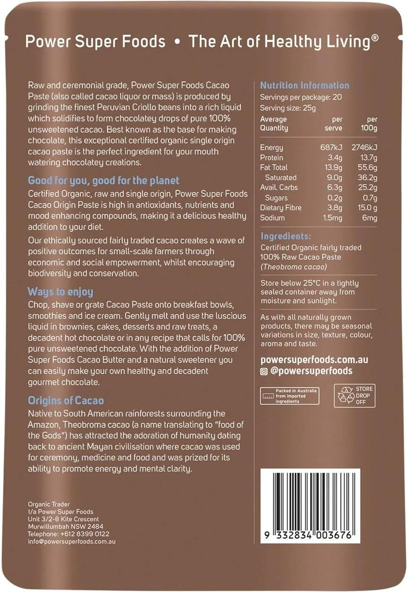 Power Super Foods Cacao Paste Buttons 500G