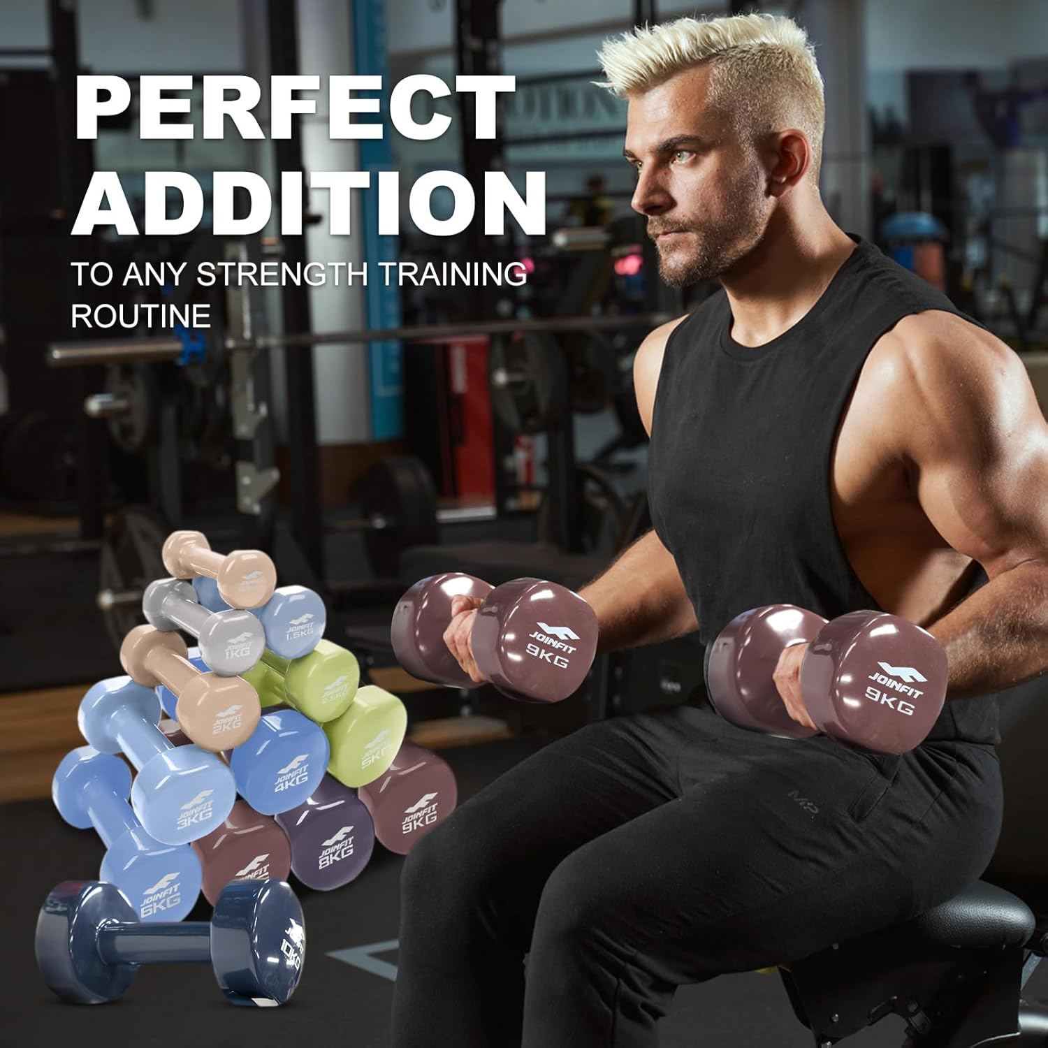 Vinyl Dumbbells, Hand Weights for Women Men, Multiple Weight Options, Colour Coded & Non-Slip Dumbbell Set, Exercise & Fitness Dumbbells Weights for Home Gym Yoga Pilates Workout image number 6