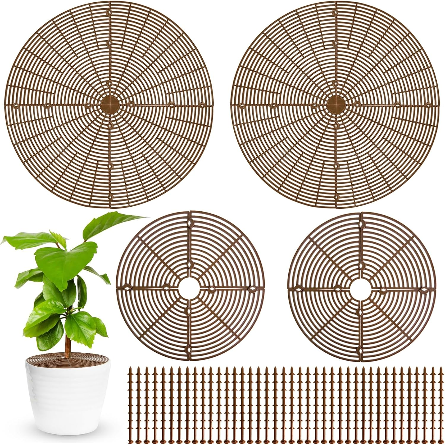 4 Pcs Plant Pot Grid,20.5 Inch 11.8 Inch Soil Protector Covers Cuttable Flower Pot Grid,Cat Digging Stopper Baby Safety Plant Pot Cover with Stakes for Indoor Outdoor image number 2
