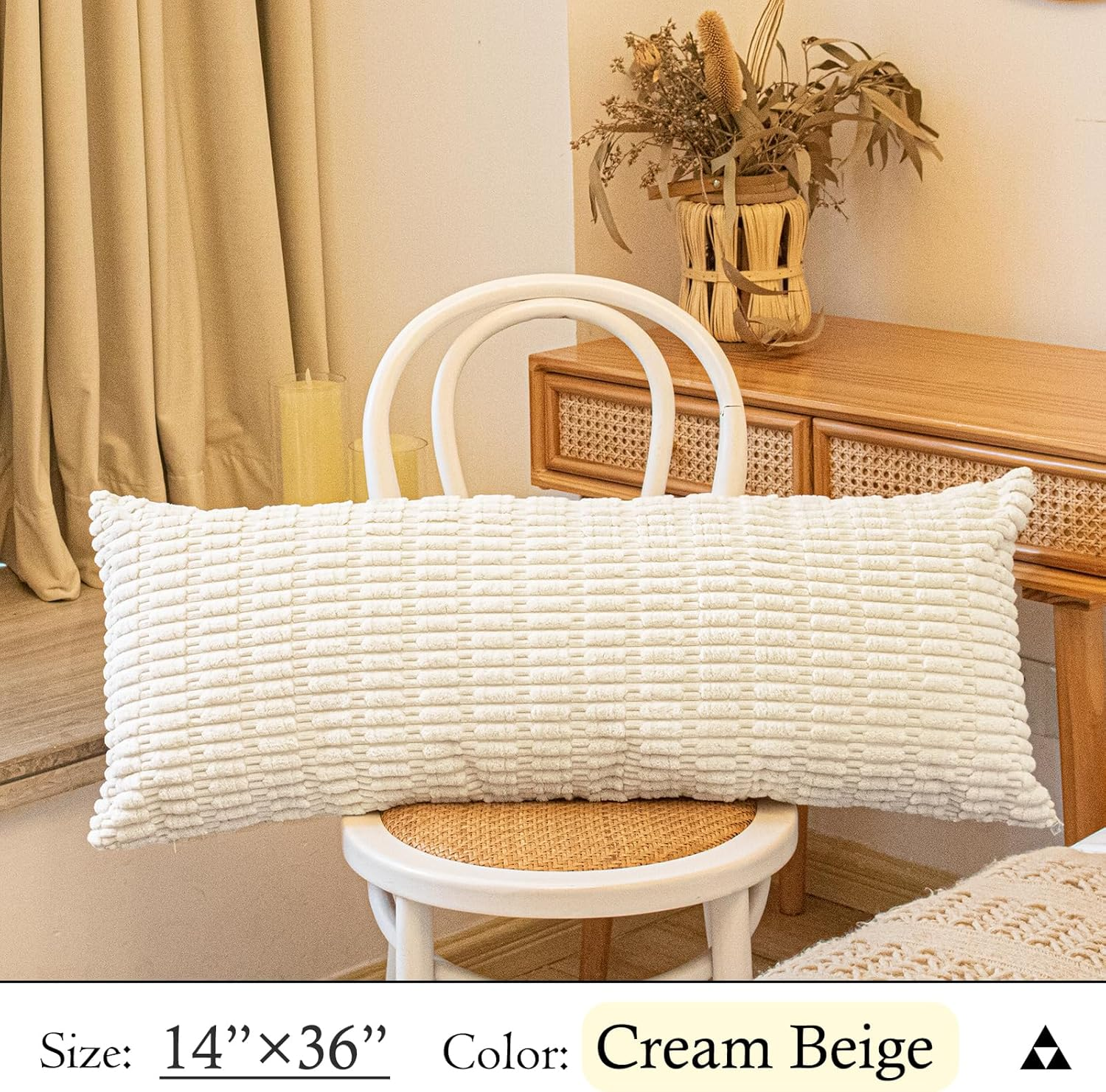 Textured Corduroy Lumbar Pillow Cover 14 X 36 Inch, Neutral Beige Decorative Chic Cozy Long Pillow Cover Soft Luxurious Pillow Case Home Decor for Sofa Bed Room Livingroom image number 4