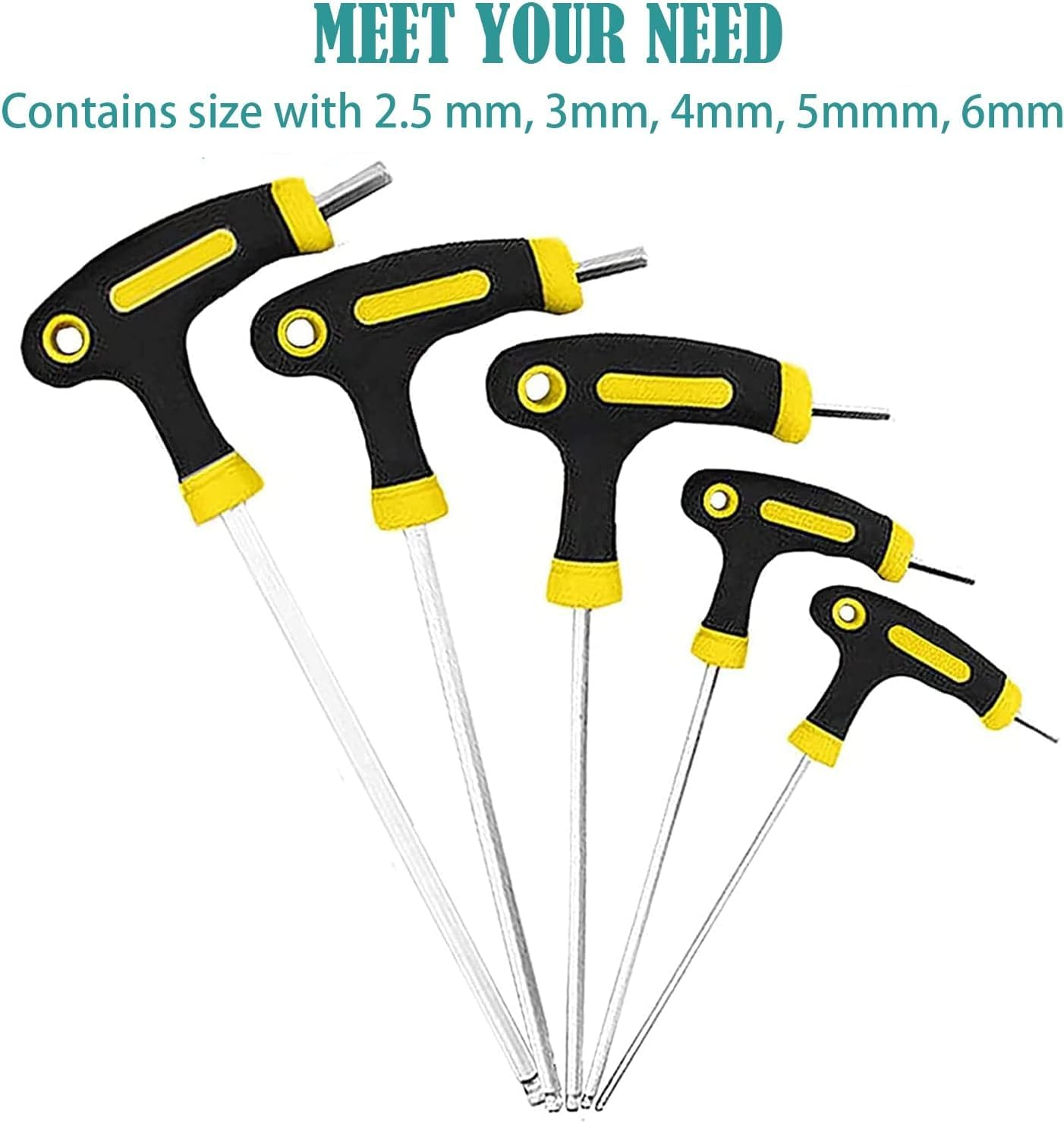KEWAYO 5PCS T Handle Allen Wrench Set, 2.5/3/4/5/6Mm Bike Allen Hex Key Set with Ball End Screwdriver Hand Tool Kits for Bicycle Pedal Handlebar Disc Brake Mount Repair image number 1