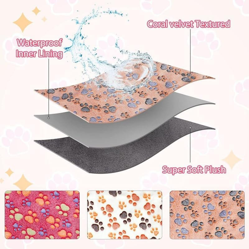 Pack of 3 Cat Blankets, 76 X 52 Cm Cat Blanket for Cats, Waterproof Guinea Pig Blankets, Washable Small Animal Fleece Warm Flannel Throw for Hamsters, Dogs, Cats, Pet Blanket, Sleeping Mat