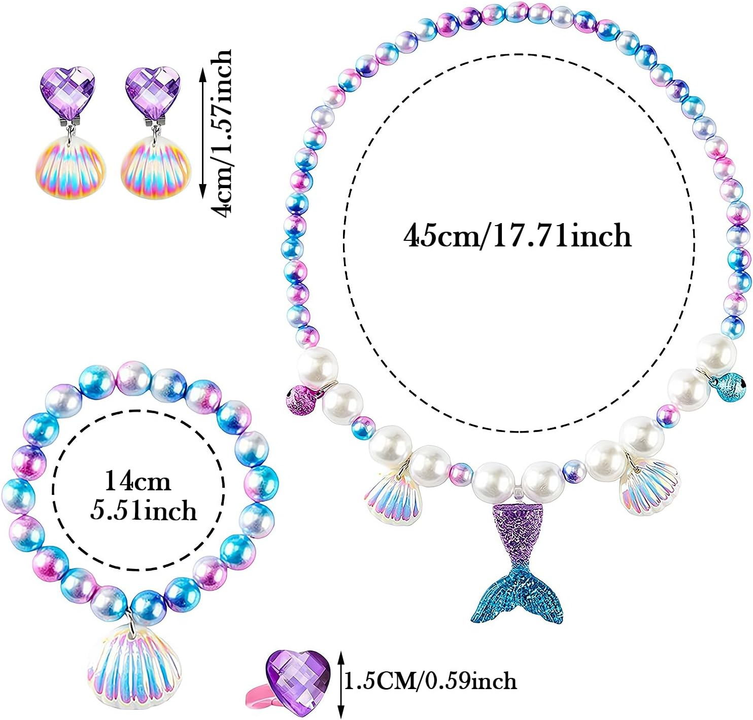 Mermaid Necklace Bracelet Set - Princess Party Accessories for Girls - Mermaid Jewelry Birthday Decorations Gift (Necklace Set) image number 5
