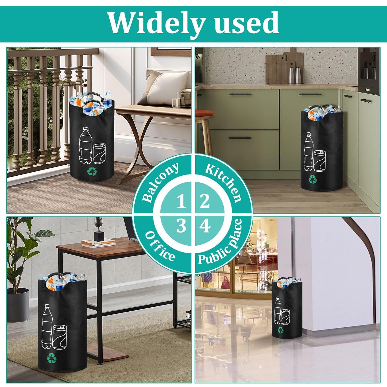 Recycling Waste Bin Reusable Recycle Bin 82L Deposit Bottle Collection Container with Aluminum Handles Waterproof Foldable Deposit Bottle Storage for Kitchen Home Office Outdoor Use(Black-1-82L) - Black-2-82L image number 4