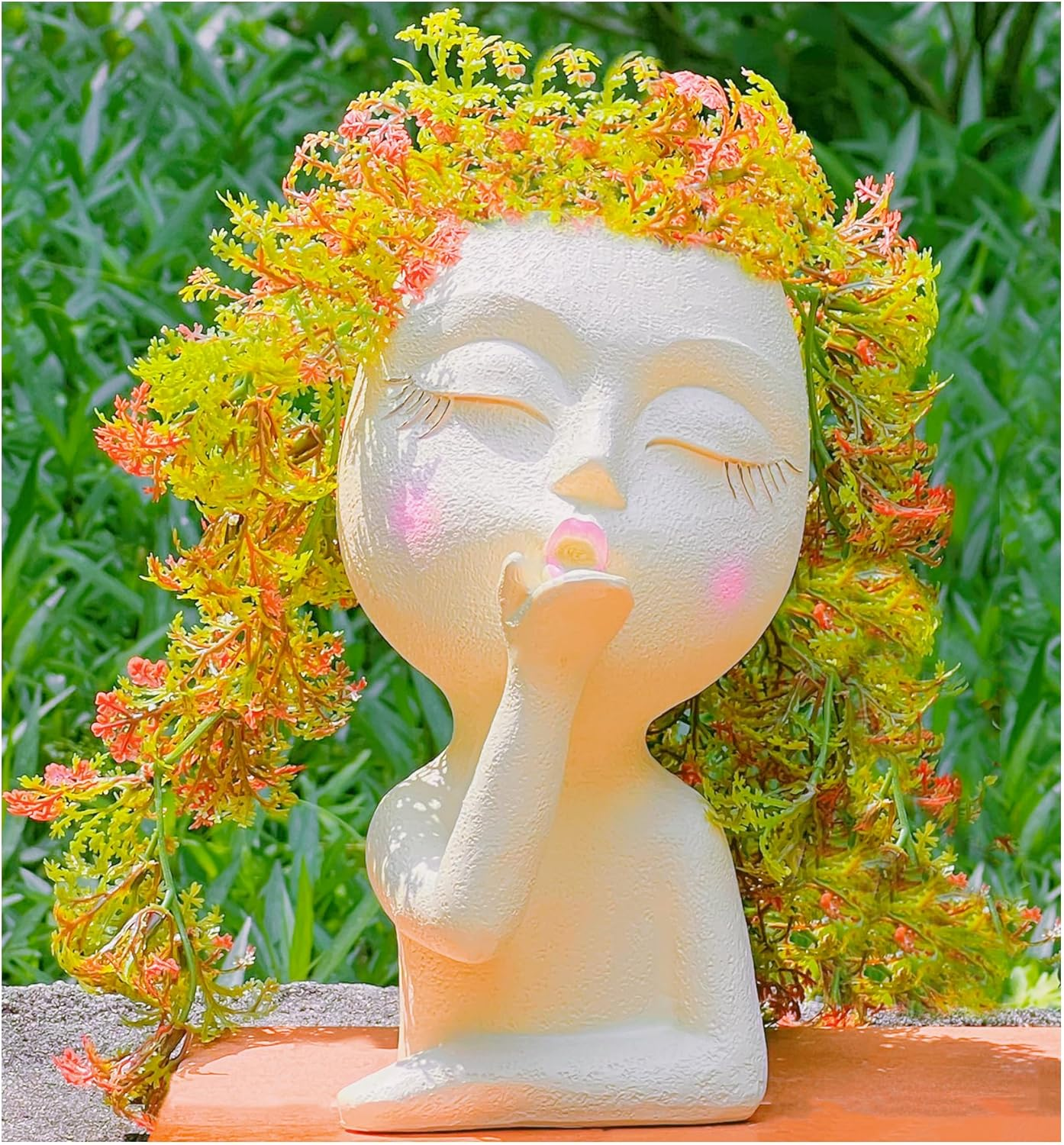 Eylbkey Brown Resin Handcrafted Cute Flower Pot, Suitable for Indoor and Outdoor Use, with Drain Hole and Anti-Friction Pads