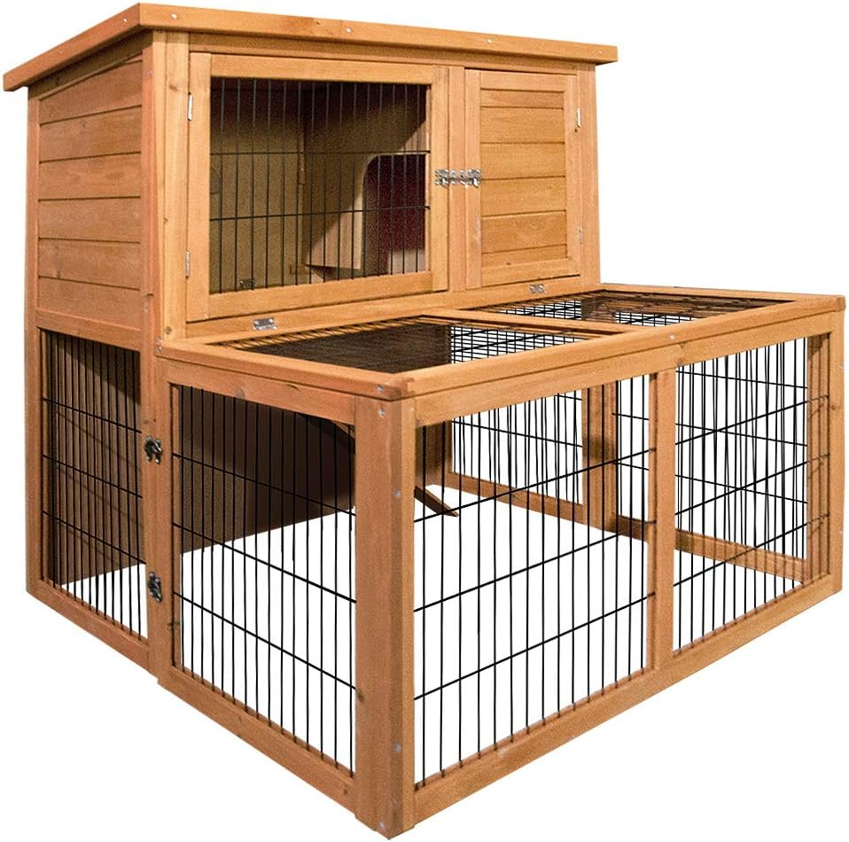 I.Pet Chicken Coop Large Rabbit Hutch, Coops Wooden Pet House Run Cage Walk in Bunny Hen Chook Guinea Pig Ferret, Metal Outdoor Door Roof Weatherproof Farm - Mid 2 image number 4