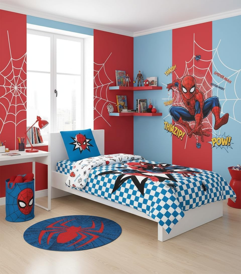 Spiderman Bedlinen Single Size | Duvet Cover 140X200 Cm + Pillowcase 60X65 Cm | 100% Cotton | Soft & Breathable Bed Linen for Kids | Superhero Bedding Set | Bedroom Decor image number 3