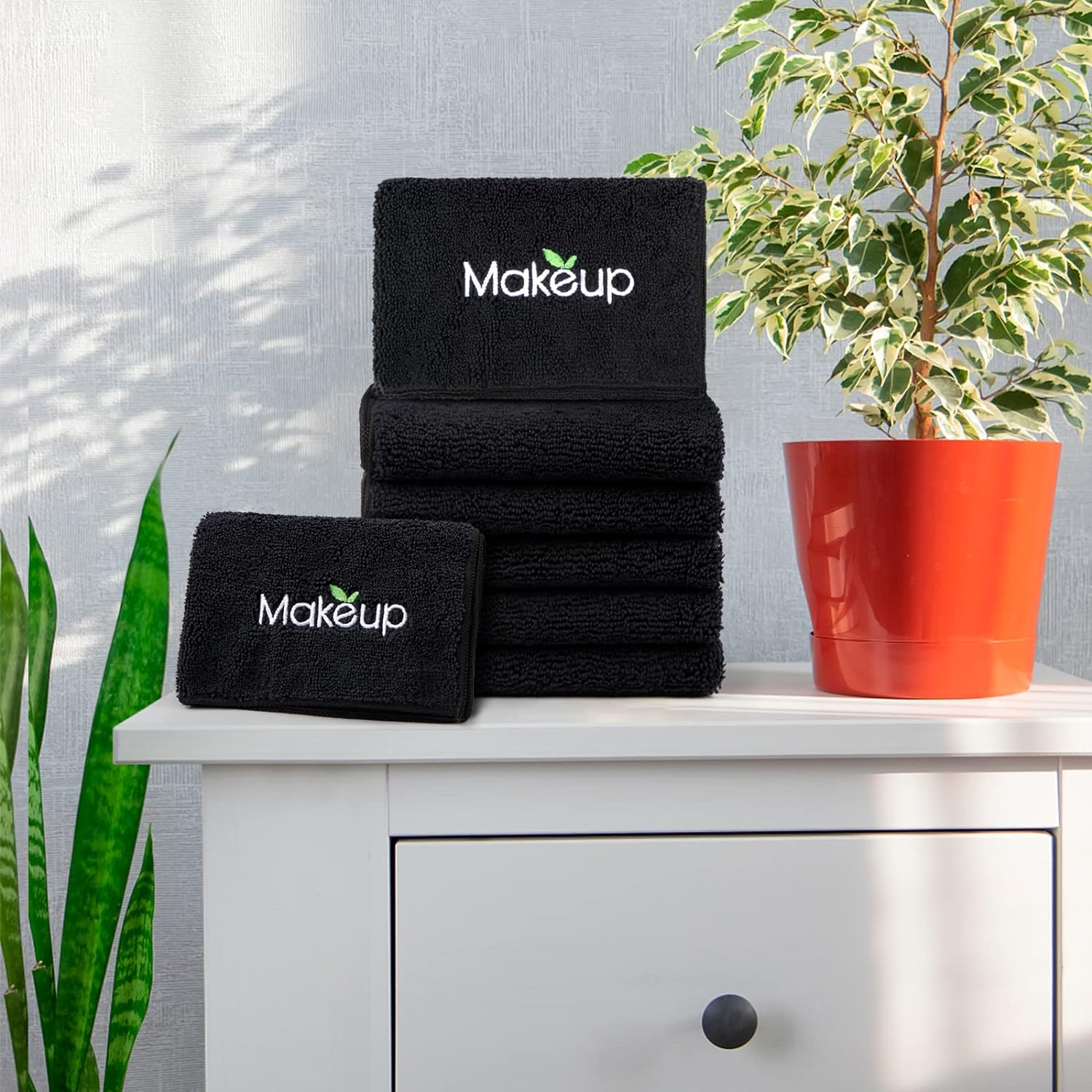 Orighty Microfiber Makeup Remover Cloths - Super Soft, Quick Dry Face Towels for Cleansing, 13 X 13 Inch, 6 Count, Black image number 1