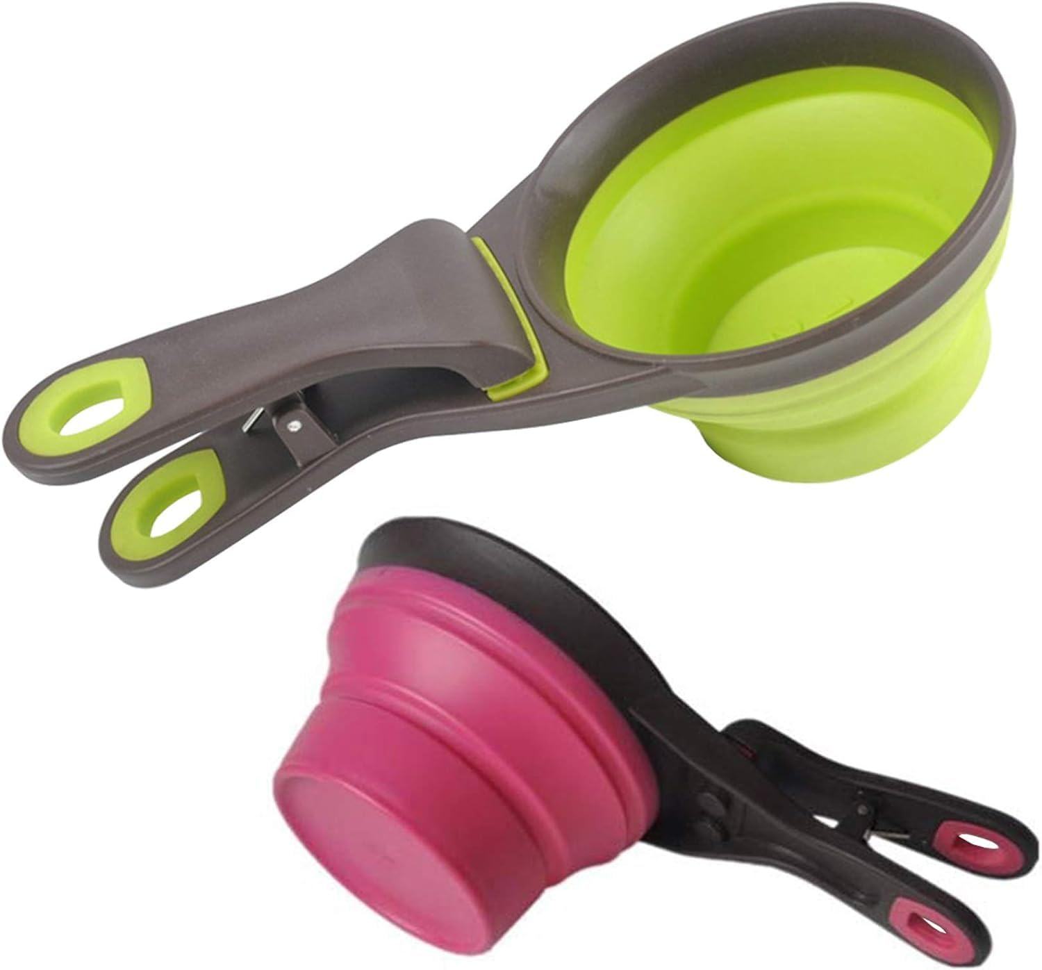 Collapsible Pet Scoop Silicone Measuring Cups Set Sealing Clip 2 in 1 Multi-Function Scoop Bowls Bag Clip for Dog Cat Food Water Set of 2 (1 Cup & 1/2 Cup Capacity) image number 3