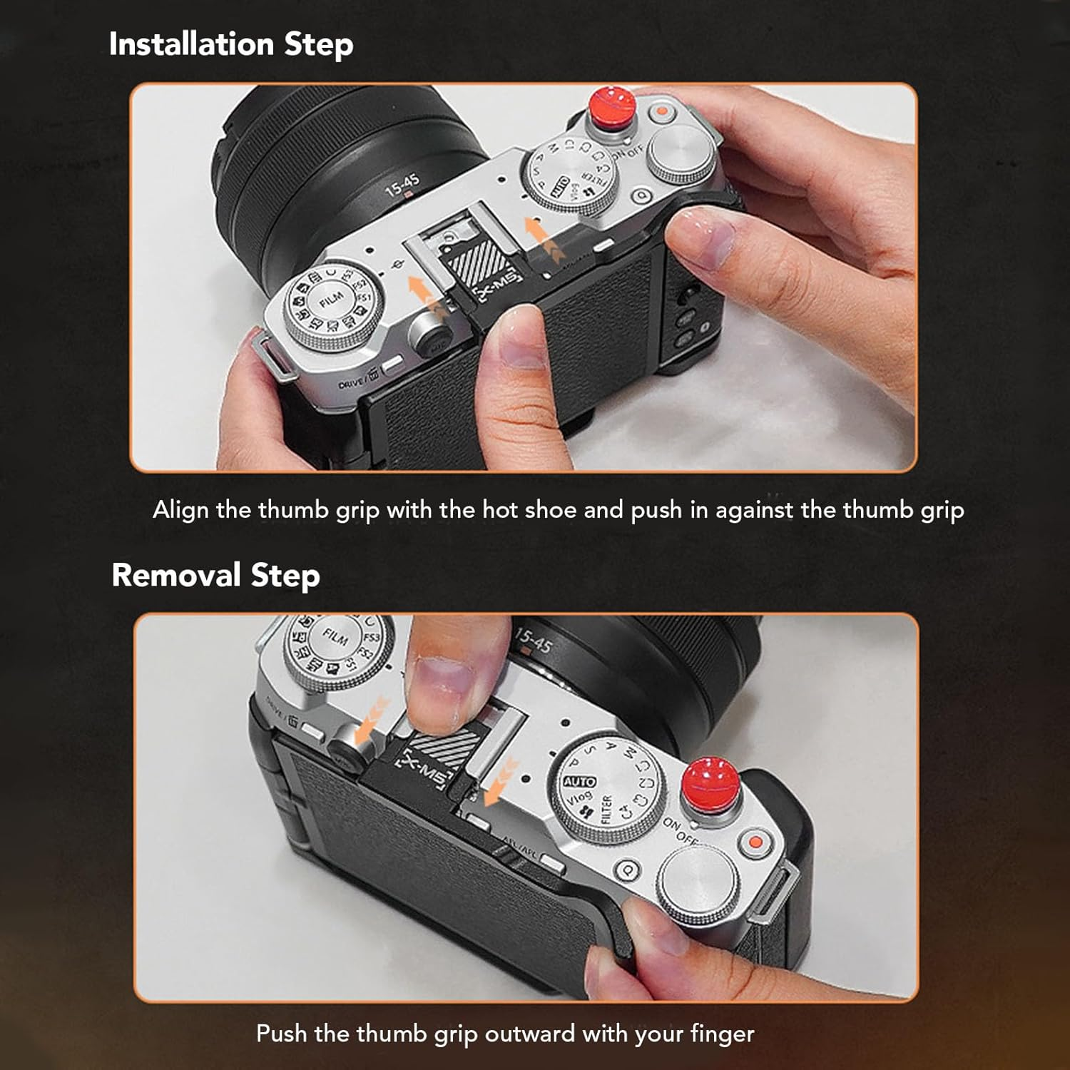 X-M5 Thumb Grip, Aluminum Alloy Metal Thumb up Rest Grip with Hot Shoe Cover for X-M5 Camera, with Shutter Release Button image number 5