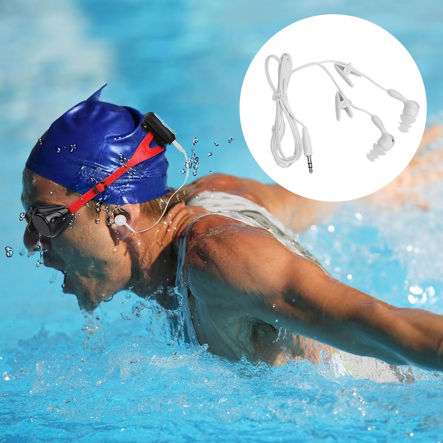 Sxhlseller IP68 Waterproof Earphones with over Ear Hooks, Noise Isolation, 1M Cable, 4 Spare Tips, 3.5Mm Jack Wired Earbuds for Swimming Running Gym image number 5