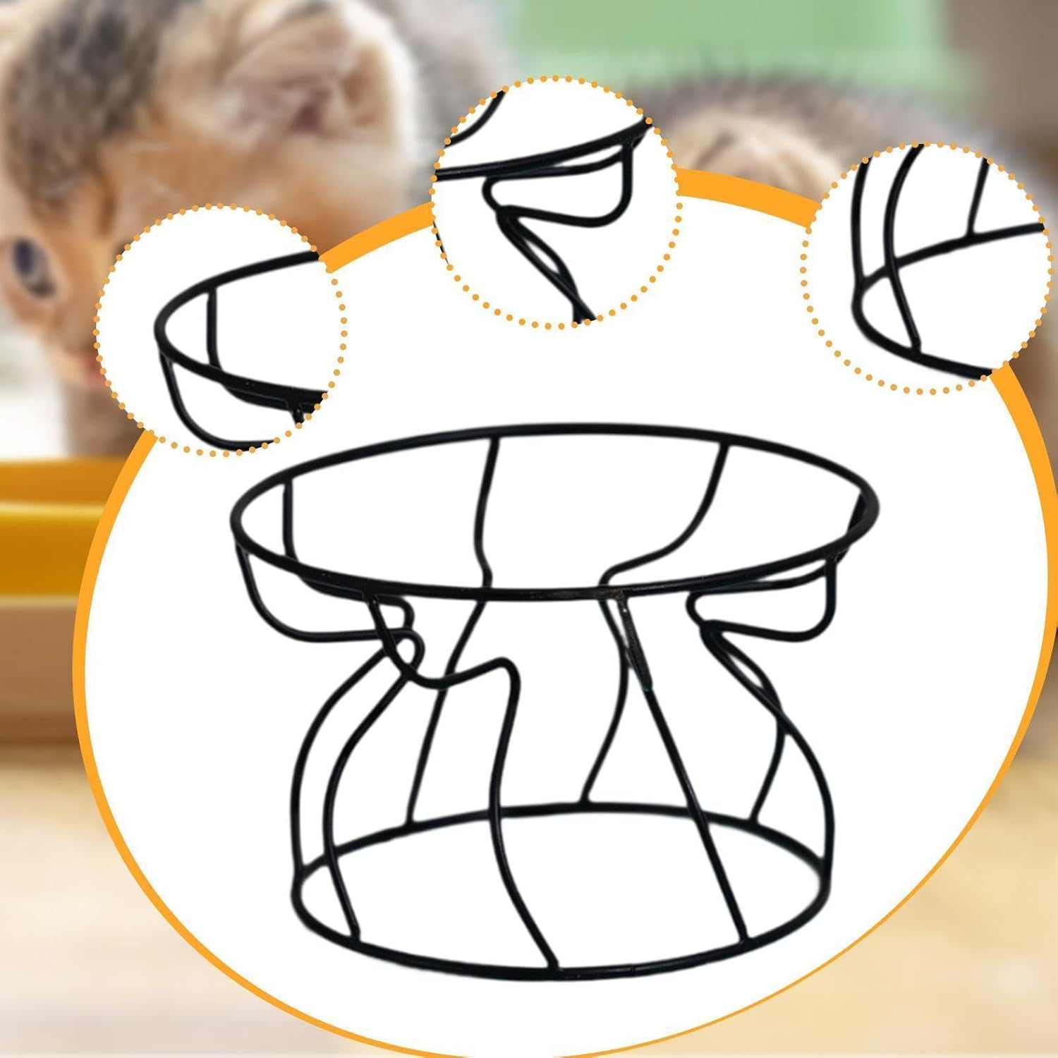 Perfk Elevated Dog Food Dish Holder Raised Cat Bowl Stand Puppy Eating Utensil Ergonomic Non Slip Kitty Metal Stand for Cat Dish, Black