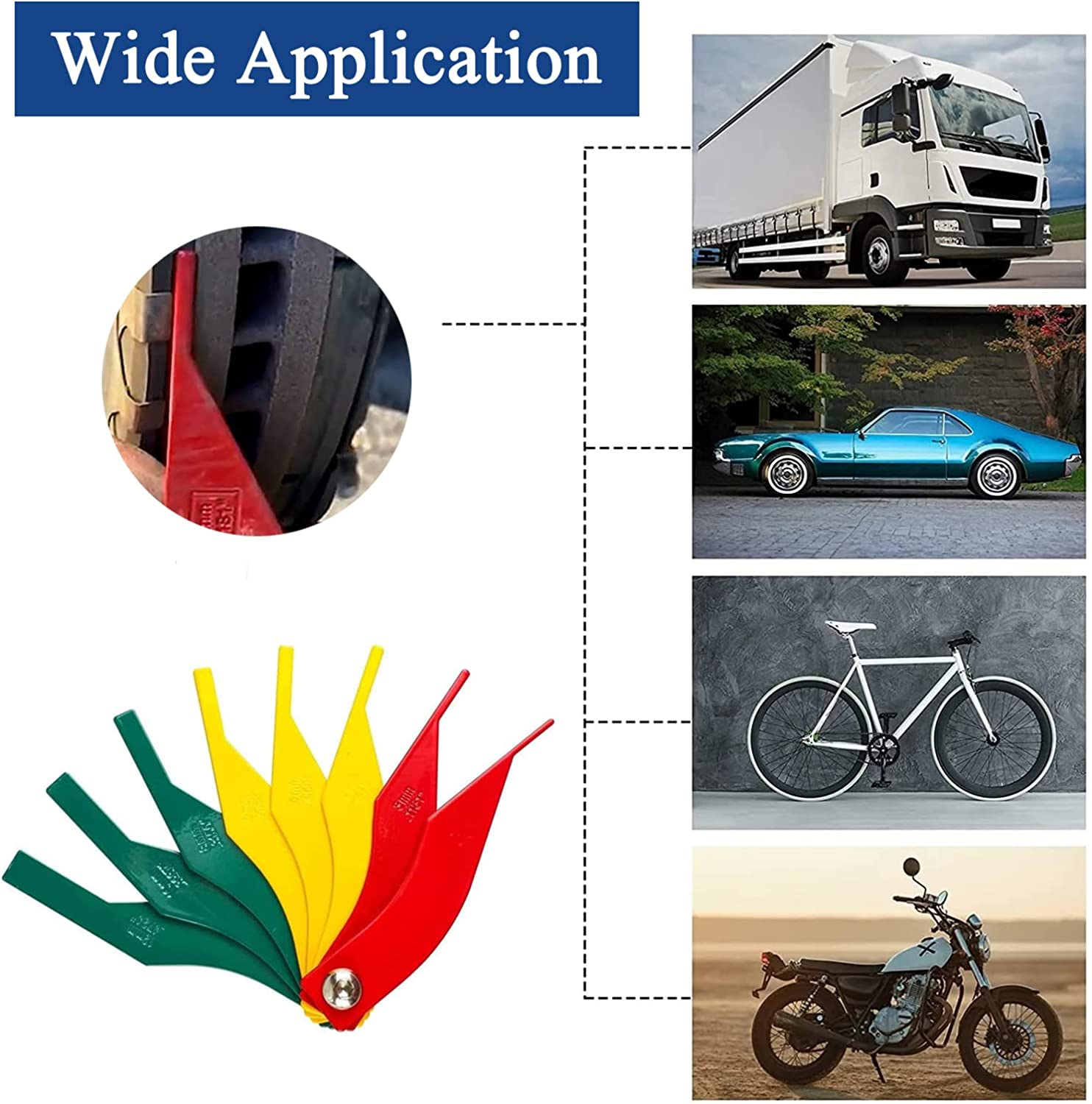 Combination Brake Lining Thickness Gauge - Upgraded Metal Brake Lining Thickness Gauge, Steel Car Automotive Brake Pad Measuring Ruler Tool/Measure Disc and Drum Brake Pads Color Coded/Sae & Metric