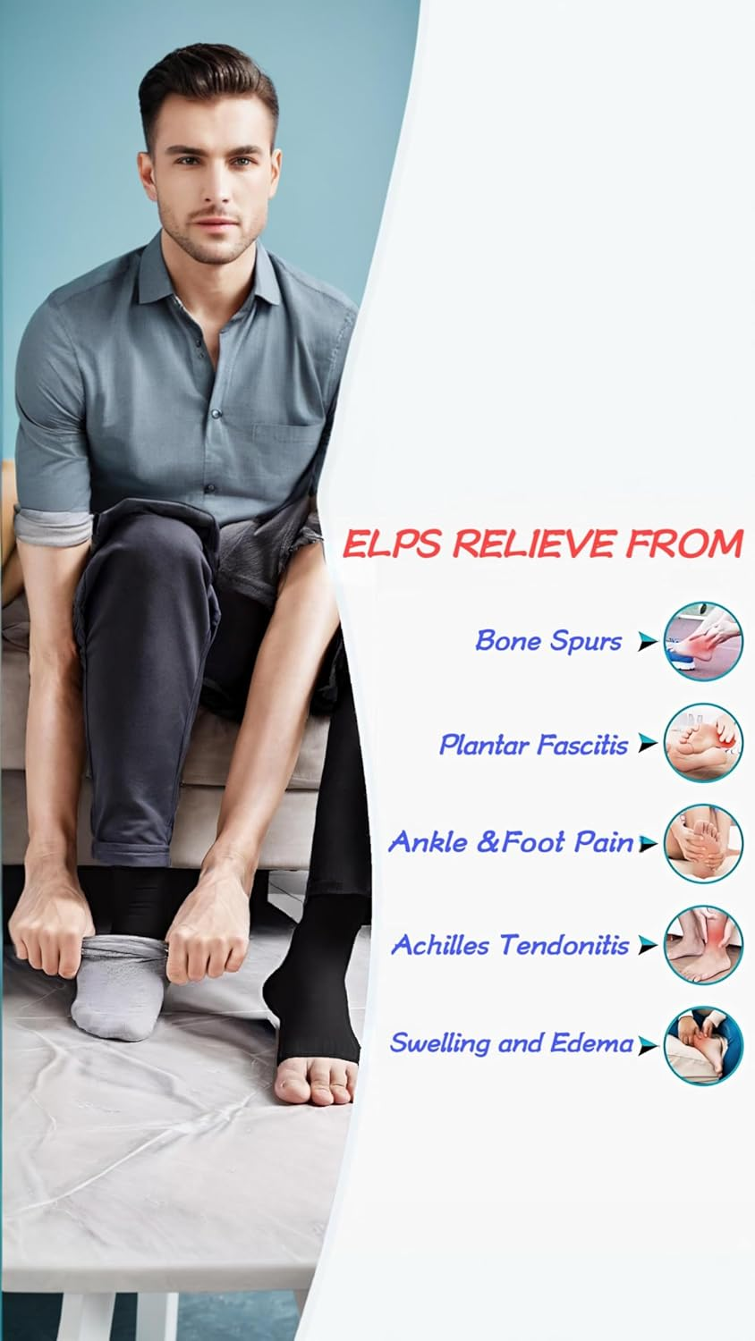 Honwor 3 Pairs of Pain-Relieving Compression Socks for Neuropathy, Ankle Support, Tendonitis, and Plantar Fasciitis - Brace for Women and Men, Size L-XL, Color: Black image number 4