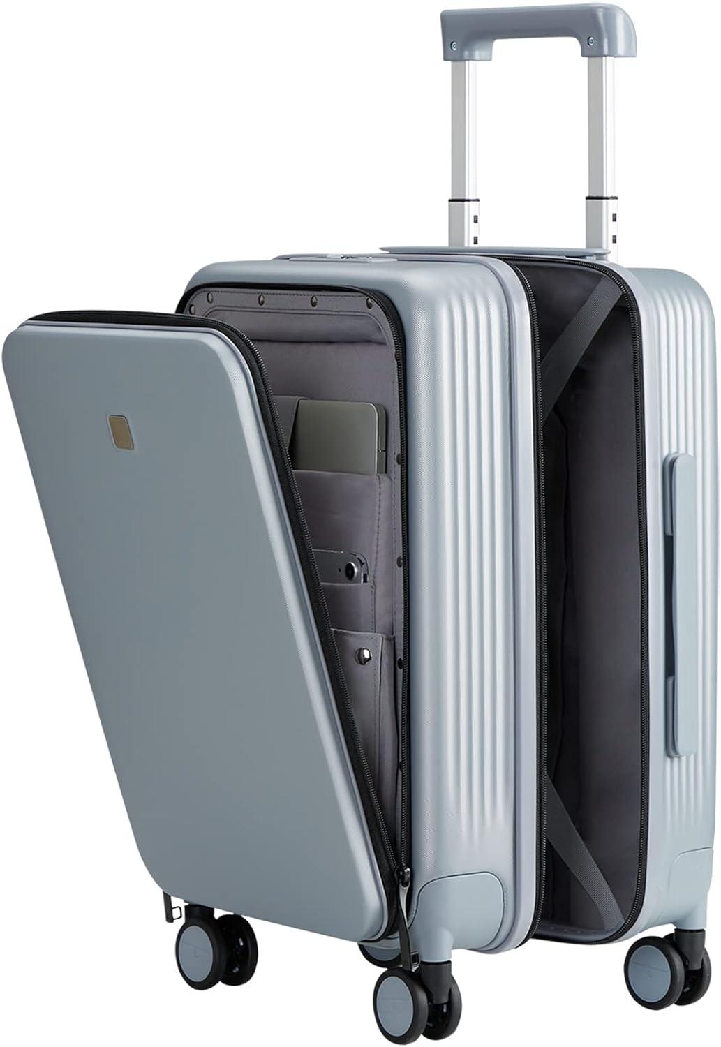 Hanke 20 Inch Carry on Luggage Lightweight PC Hard Shell Suitcases with Wheels Upright Front Opening Luggage Travel Suitcase Women Men(Grey)