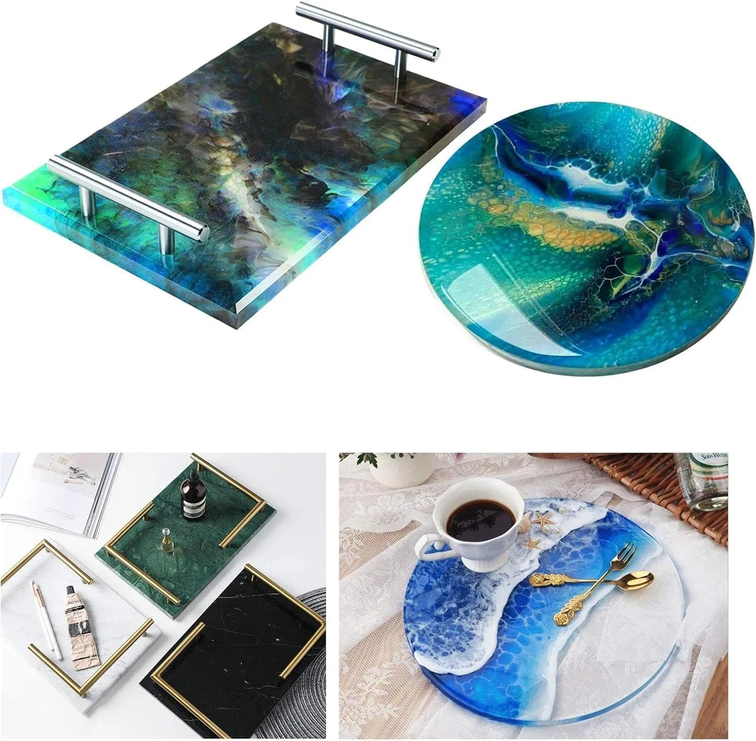 Weidllys 2Pack Large Resin Mold,Oversized Silicone Tray Molds for Epoxy Resin,Include Round,Rectangle Shaped Plate Molds for Resin Casting,Home Decorations Crafts image number 1