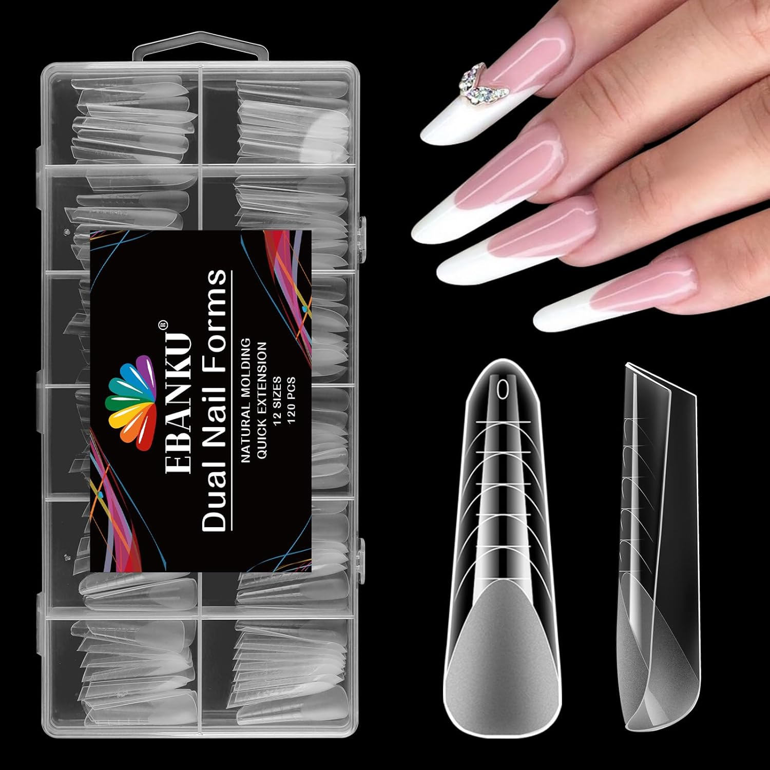 EBANKU 120PCS Clear Matte Dual Nail Forms System Coffin Nail Mold Tips Acrylic Stiletto Nail Extension Tools for Nail Art Salon Nails Design image number 6