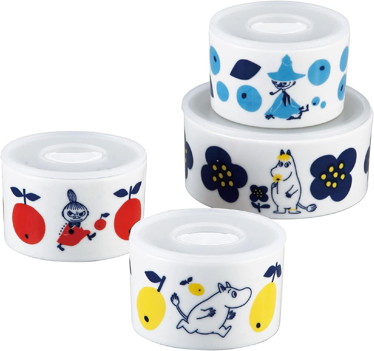Yamaka Shoten Moomin Canister Storage Container, Microwave Pack, Small, Medium, 4-Piece Set, Microwave and Dishwasher Safe, Made in Japan