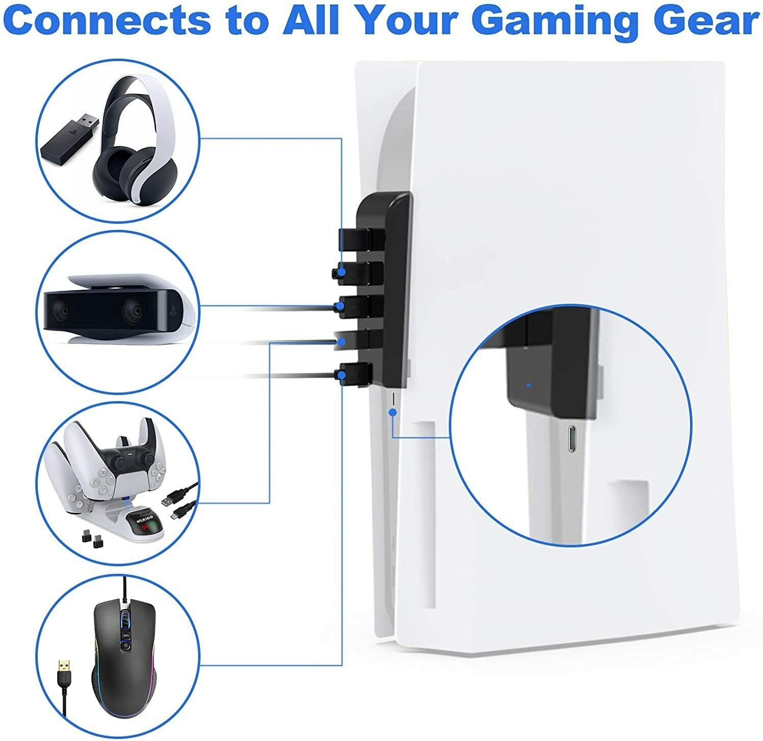 TAVICE Compatible 4 Ports Hub USB Adapter Connector Extender High Speed for Sony Playstation5 PS5 image number 1