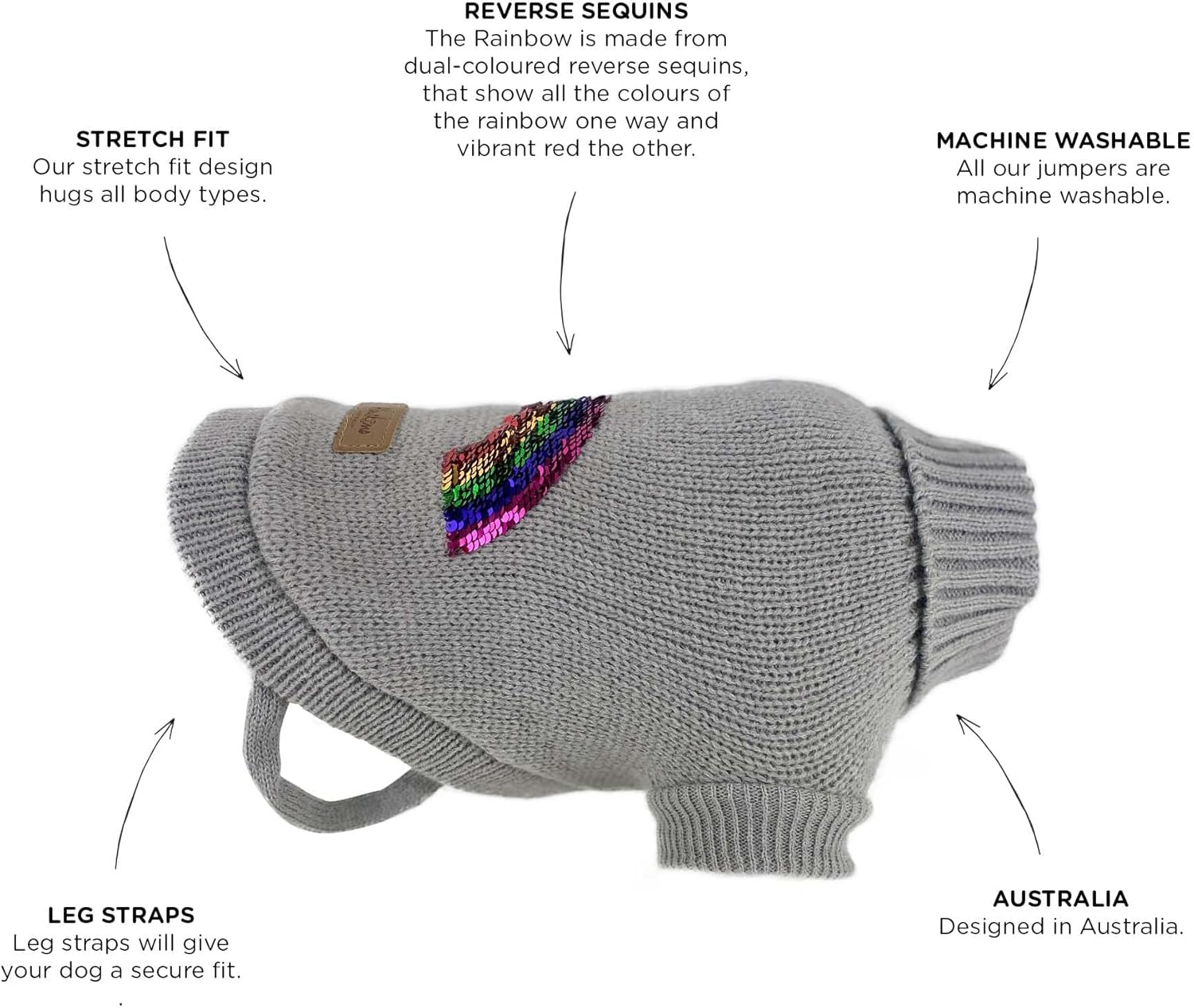 Huskimo Rainbow Dog Jumper, Grey, 52.5Cm image number 2