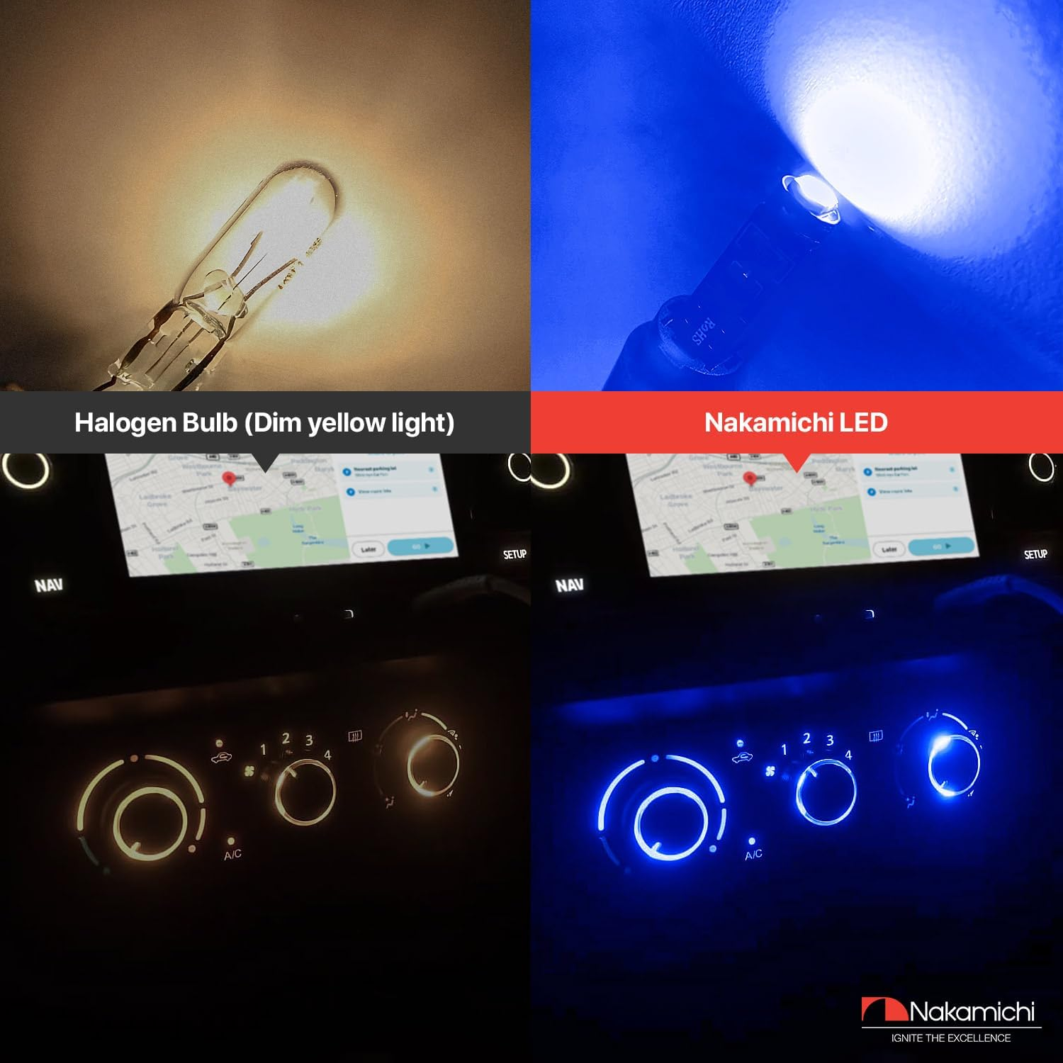 Nakamichi T5 W2W LED Bulb 37 74 2721 for PC74 PC37 Socket, Extremely Bright 12V 2016 SMD Chip Dashboard Instrument Panel Gauge Cluster Control Indicator Interior Light Lamp (Neon Blue, Pack of 12)