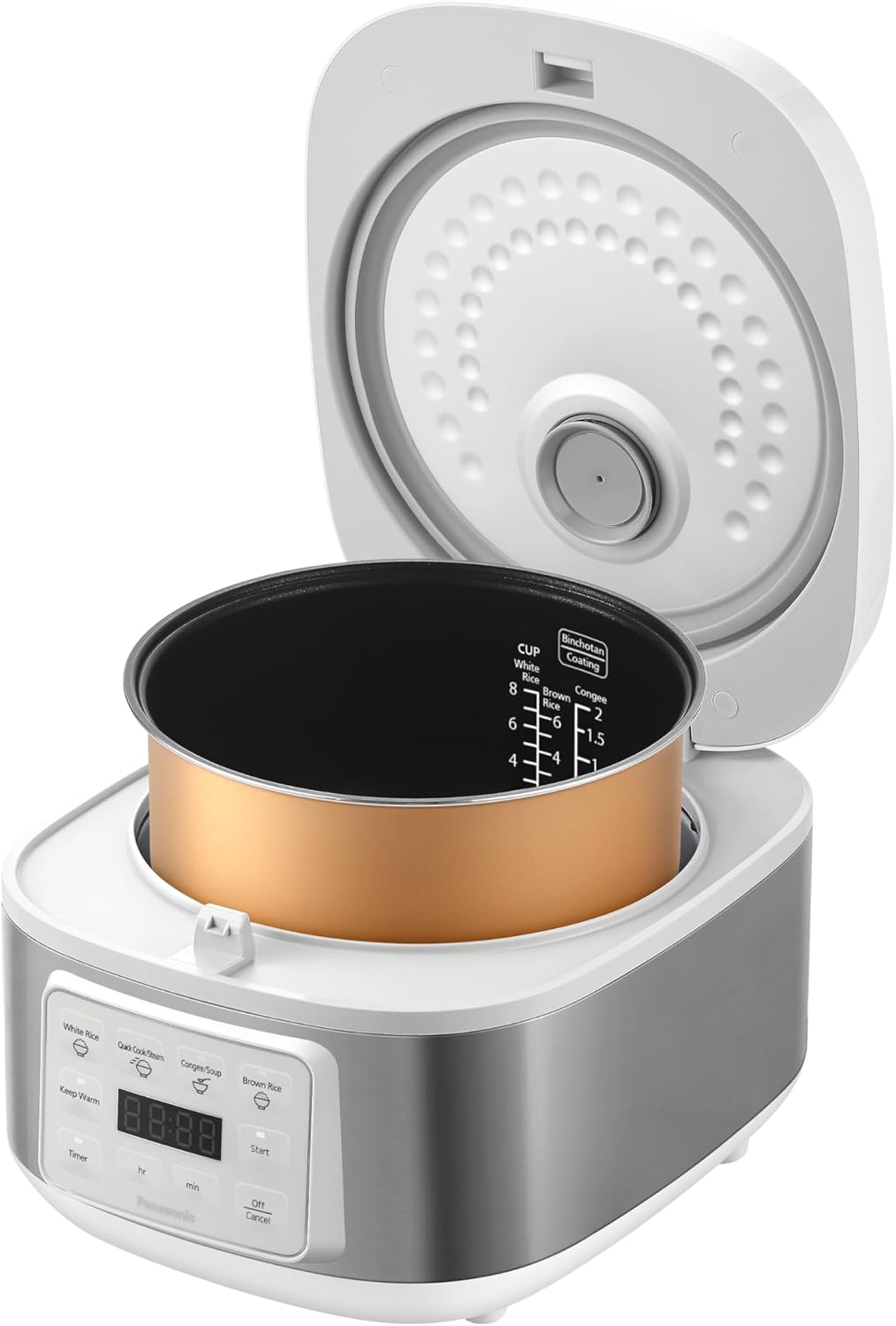 Panasonic Rice Cooker 8 Cup, LED Display, Touch Control, Non-Stick Pot, Quick Cook, Keep Warm, 4 Auto Menus, Delay Timer, Includes Measuring Cup, Rice Scoop, Steam Basket, White (SR-DA152WST) image number 2