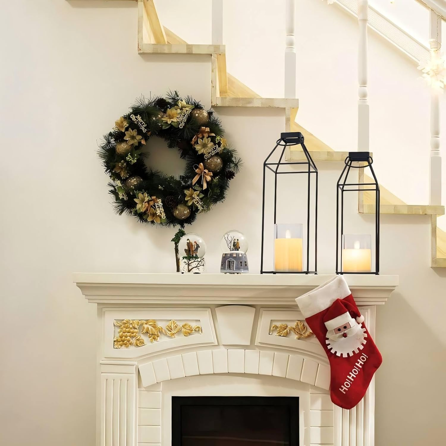 Decor Lantern, Metal Candle Lanterns 2 PCS Set, Decorative Lanterns with 2 Flameless LED Candles for Home Decor, Parties & Events(Black) image number 1