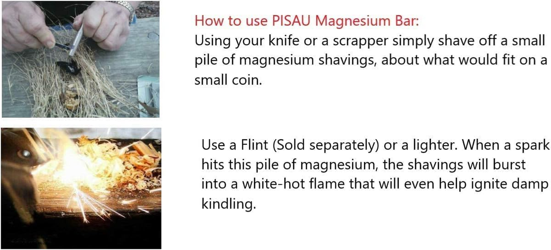 2Pcs 99.99% Magnesium Metal Rod Mg 9 Cm X 1.6 Cm High Purity Outdoor Help with Fire Starter Survival Emergency Rod Well Camping Hiking. Light with Spark image number 3