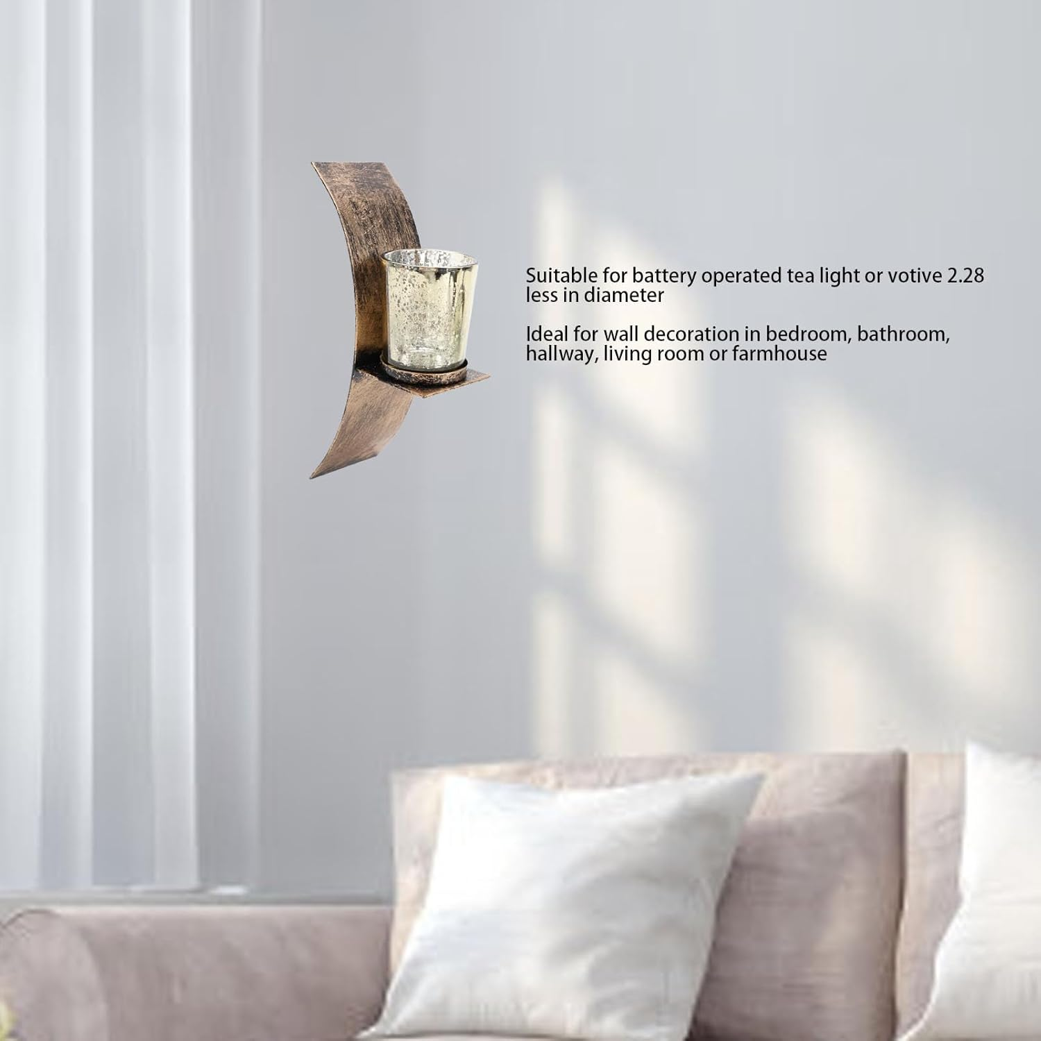 Pack of 2 Rustic Wall Candle Holders, Wall Decoration Made of Antique Metal in Gold and Bronze with Glass Candle Cup for the Entrance Area in the Hallway image number 6