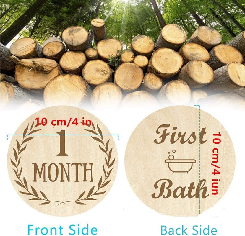 Baby Monthly Milestone Cards Sign, 13Pcs Wooden Monthly Milestone Cards Baby Announcement Cards Baby Monthly Milestone Discs, Baby Growth and Pregnancy Growth Cards,Wooden Baby Milestone Cards Discs image number 5